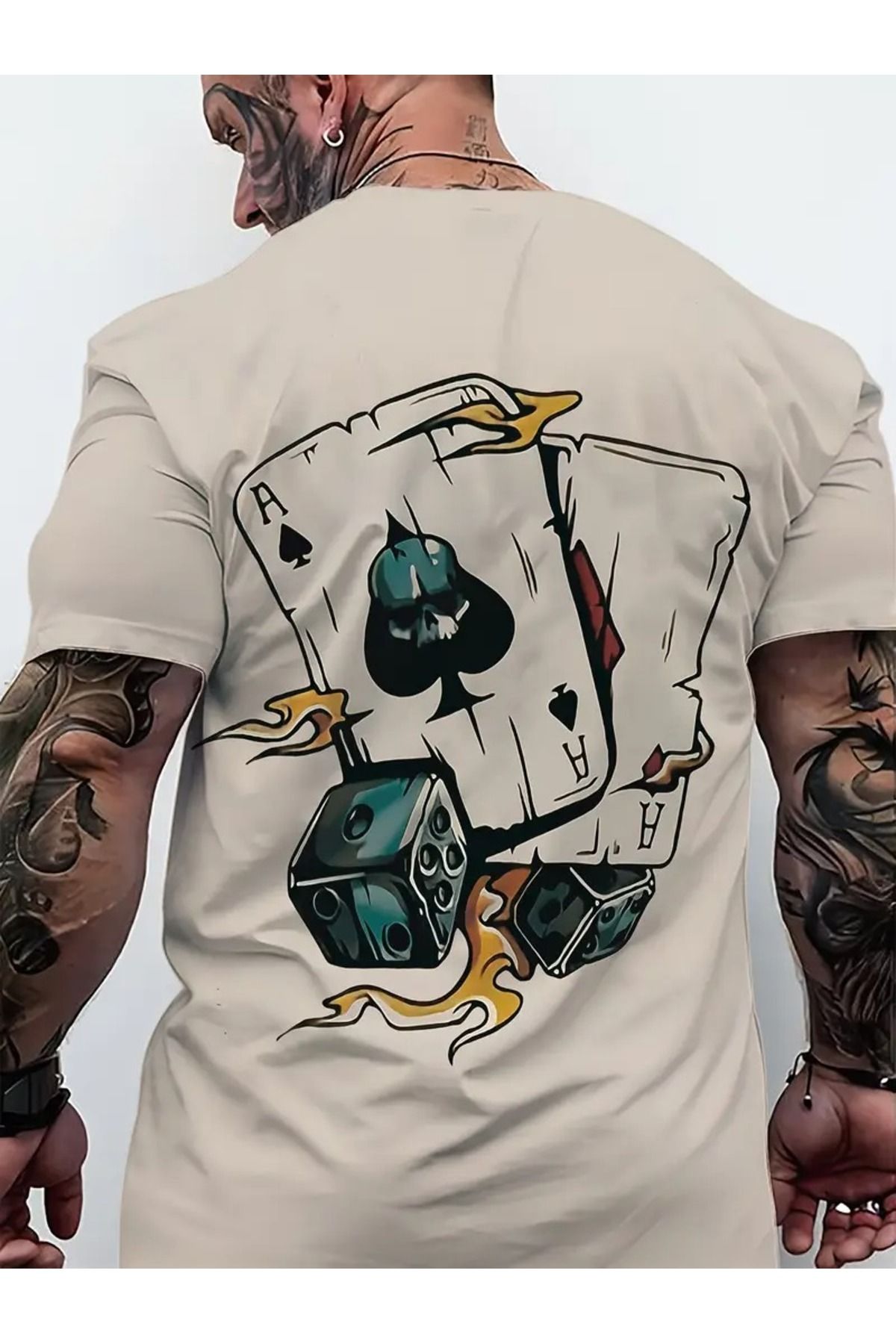 LAND MODA Erkekler için Maça Ası 3D Baskılı Tişört - Hafif Polyester, Esnek Kalıp, Yazlık Dış Mekan Kullanımı