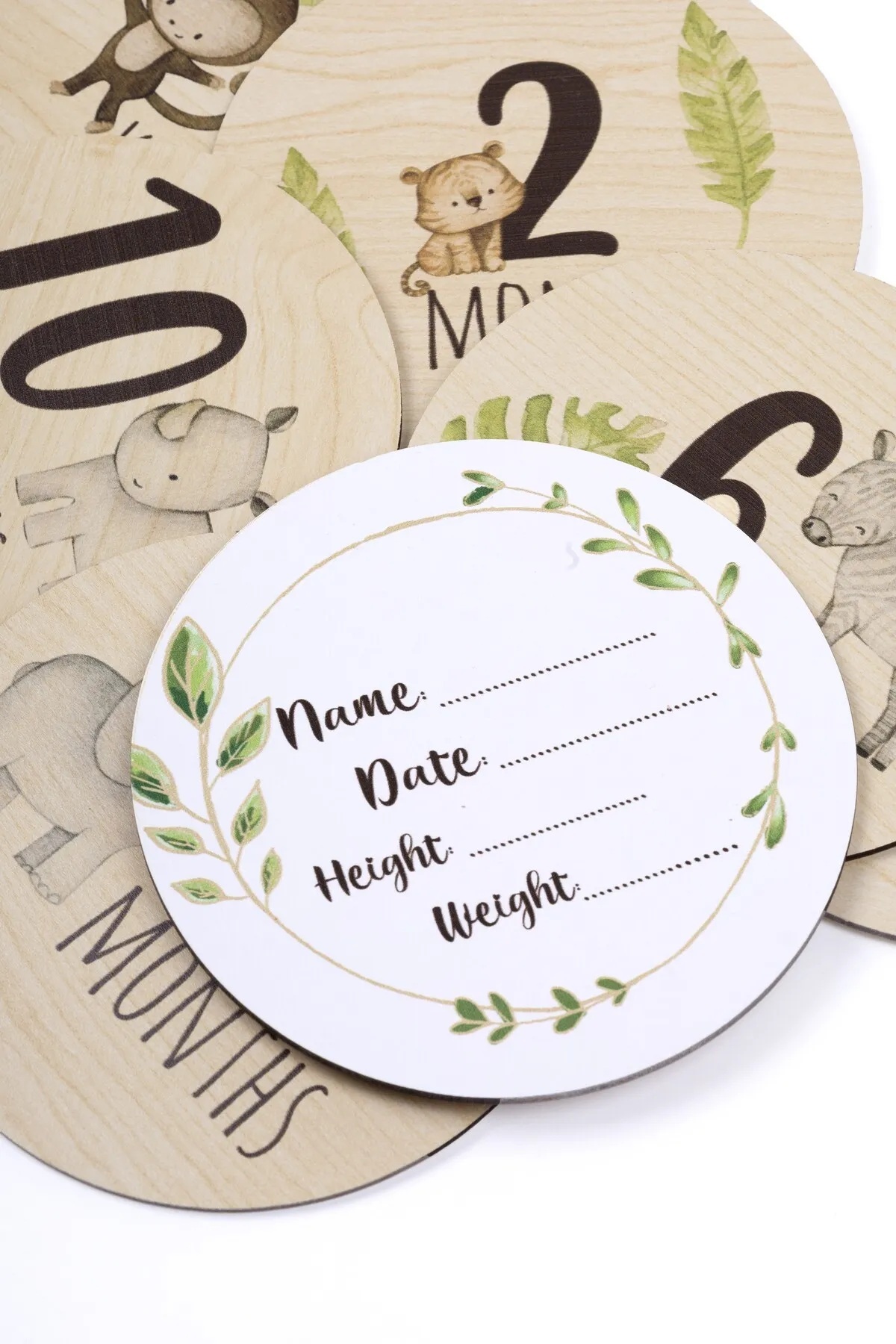 Genel Markalar Safari Ahşap Bebek Anı Diskleri ingilizce Fotoğraf Çekim Kartları fotoğrafı 2 (önizleme)