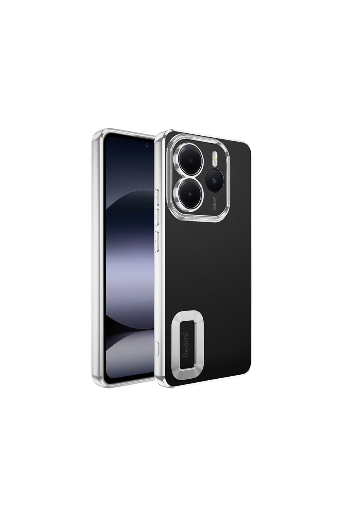 Sphone Xiaomi Redmi Note 14 Kılıf Kamera Korumalı Kenarları Metalik Lazer Parlak Renkli Logosu Açık Şeffaf