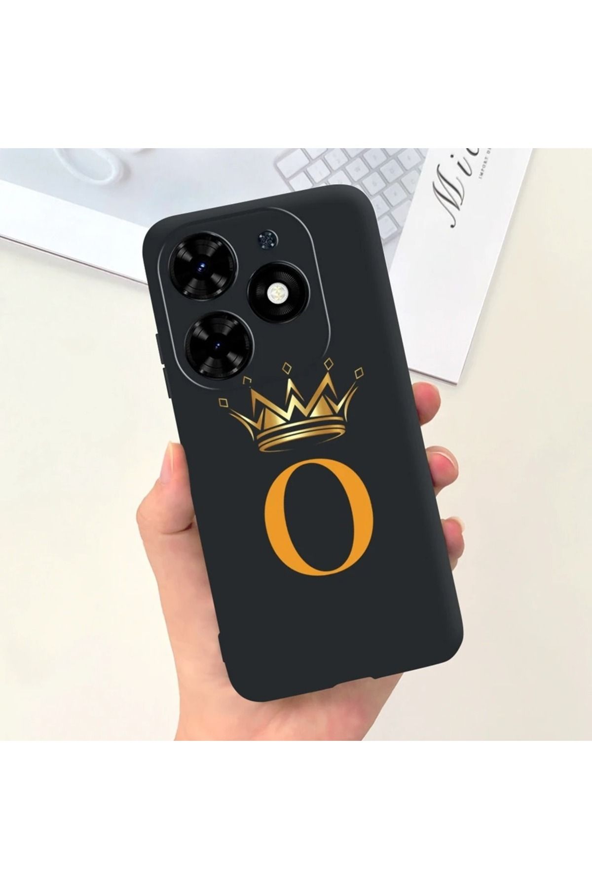 Rotaks İnfinix Hot 40 Pro Uyumlu Harfli Taç Baskılı Kişiye Özel Silikon Telefon Kılıfı - O
