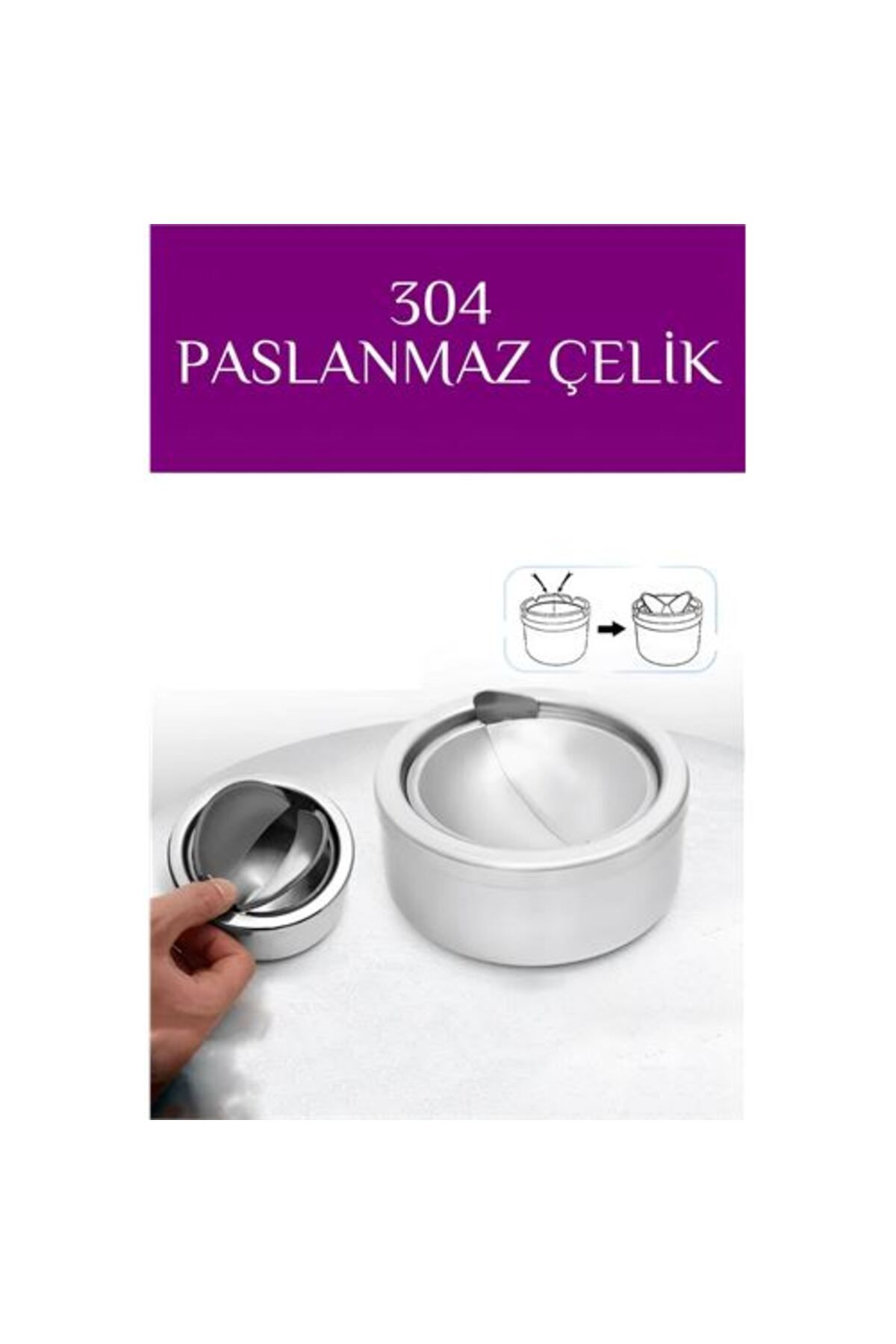 Skygo Kapaklı Paslanmaz Yuvarlak Küllük - Kapaklı 304 Çelik Kül Tablası - Kafe Küllüğü Restoran Küllüğü