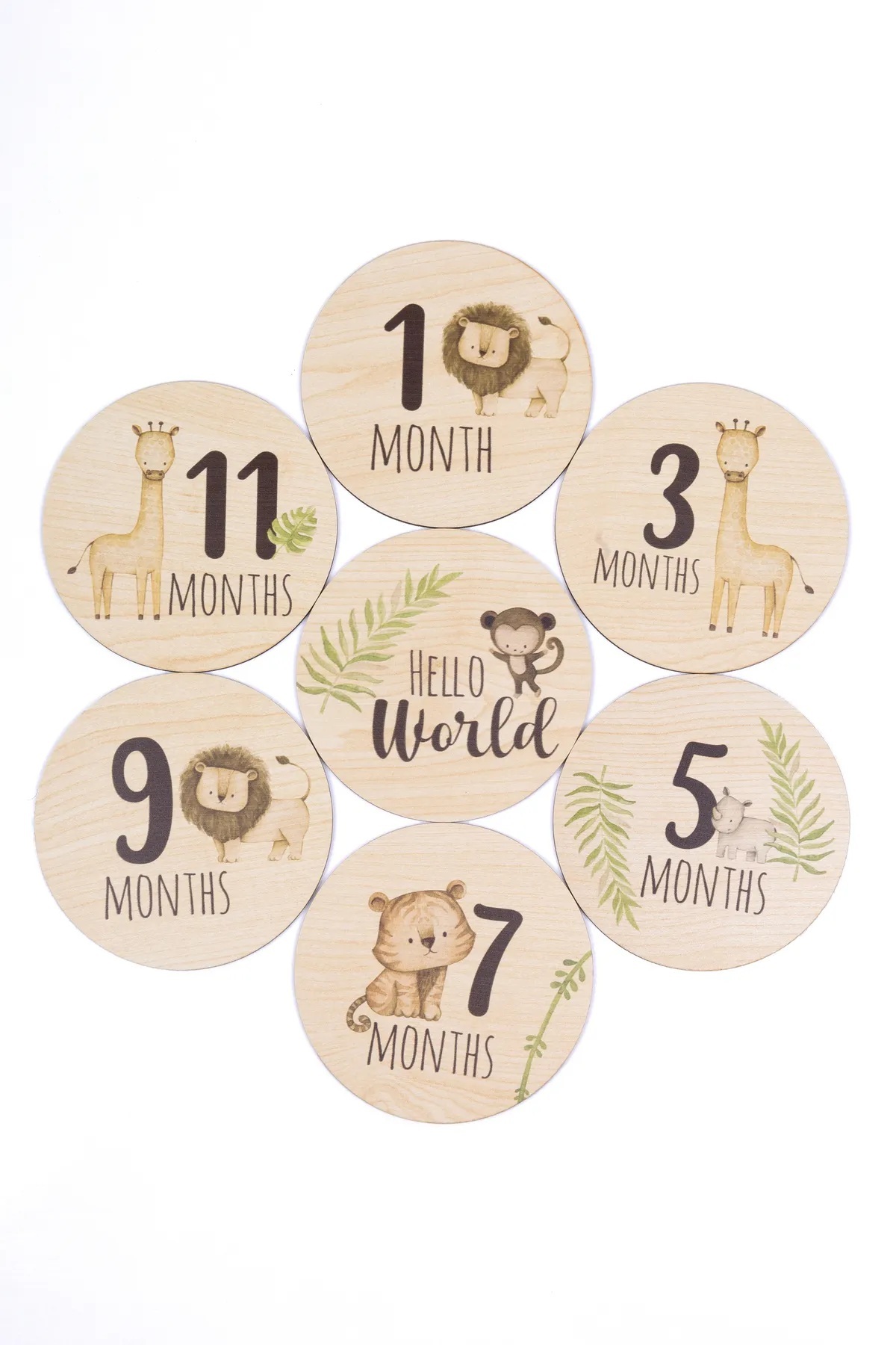 Genel Markalar Safari Ahşap Bebek Anı Diskleri ingilizce Fotoğraf Çekim Kartları fotoğrafı 3 (önizleme)