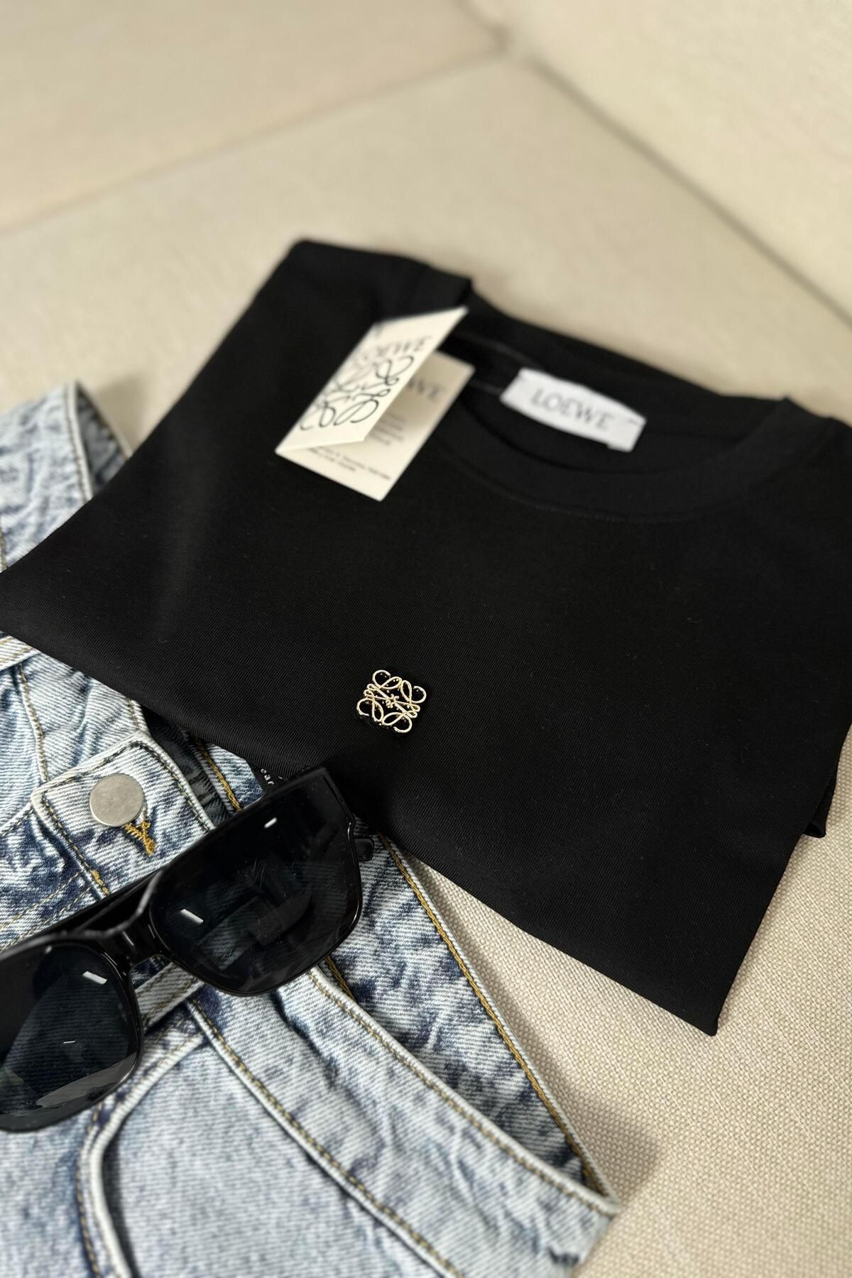 Butik Gardrop Roma Gold Logolu Kadın Bluz Siyah