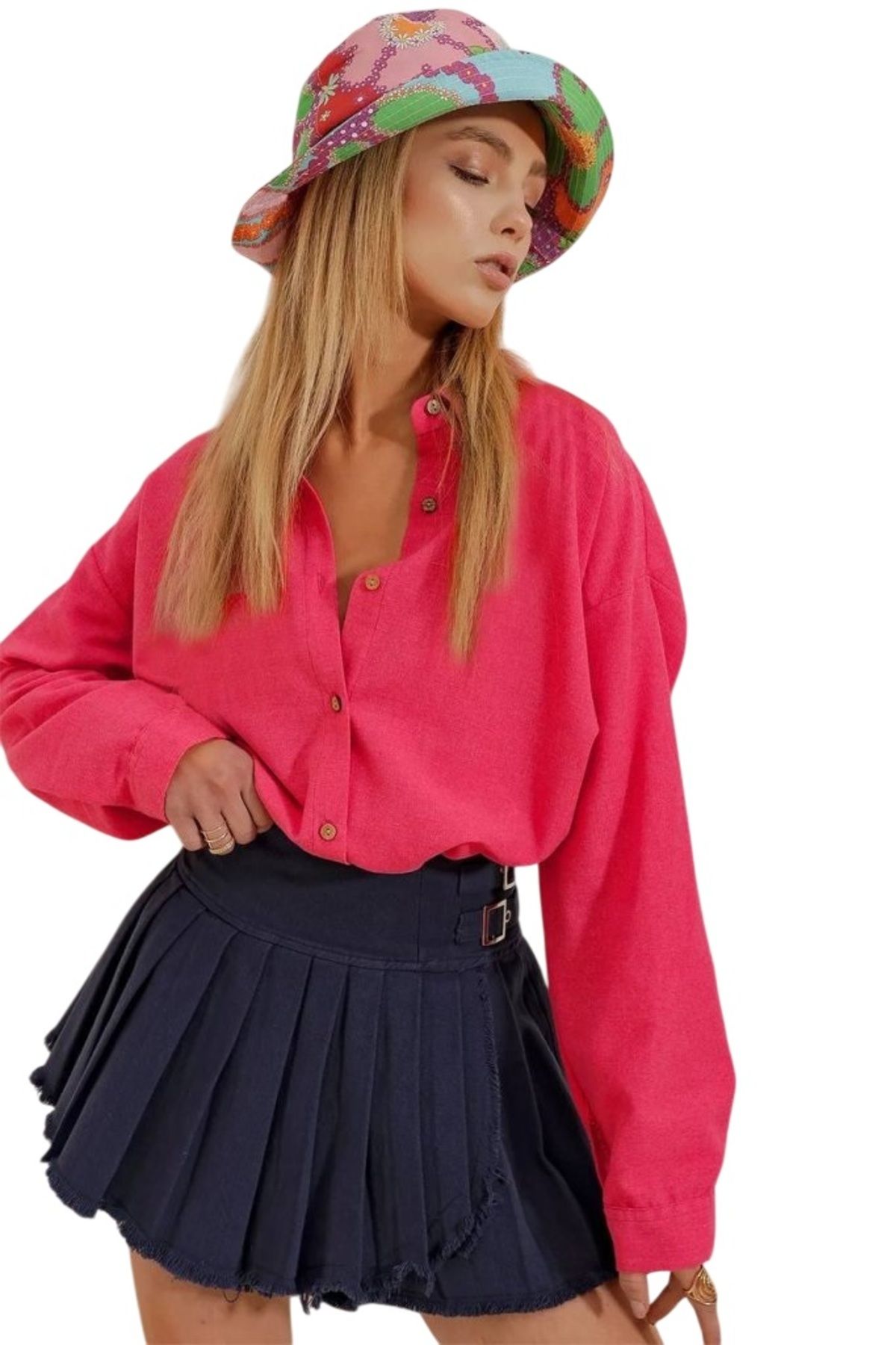 fh fashionhere Kadın Oversize Keten Gömlek
