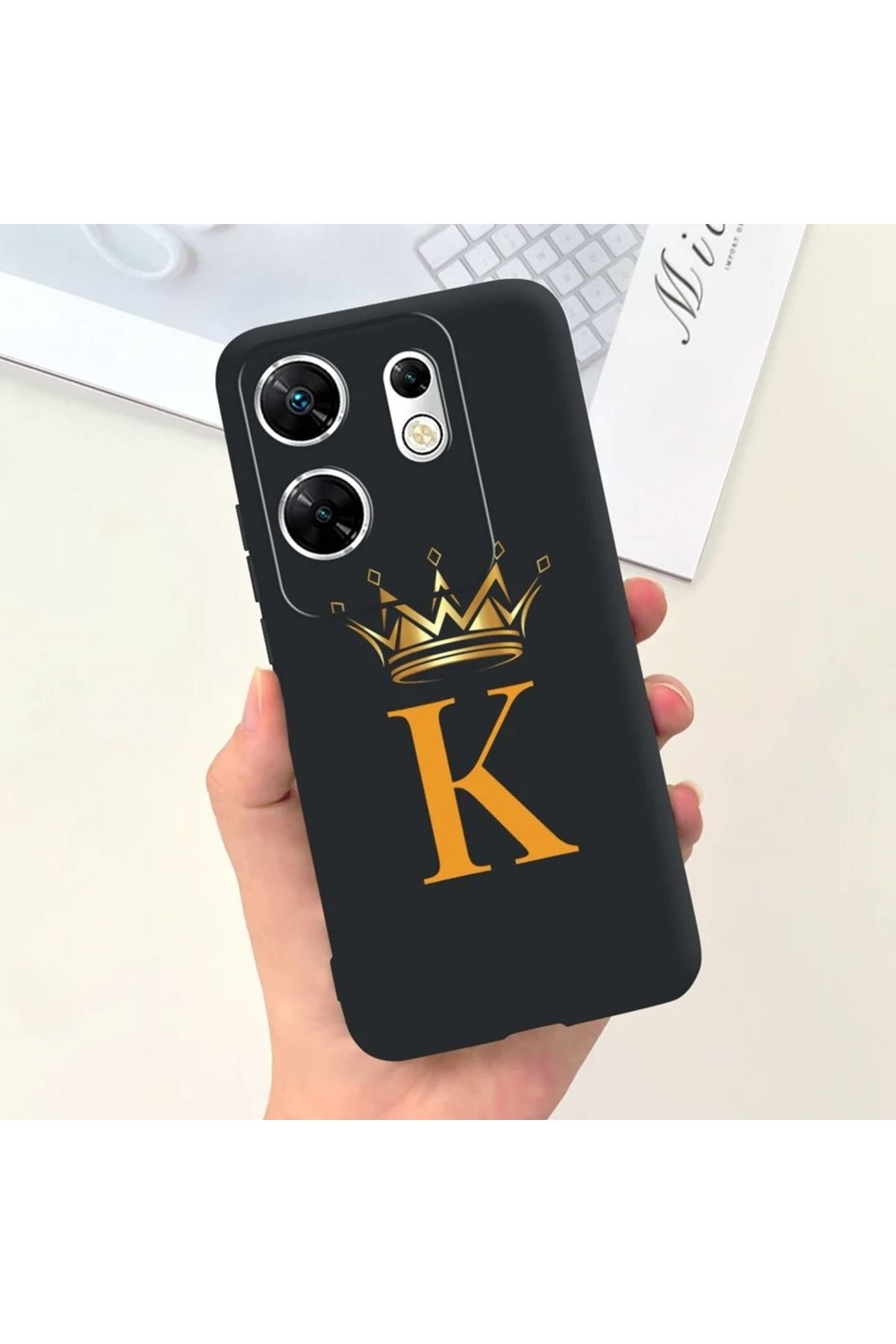 Rotaks İnfinix Zero 30 4g Uyumlu Harfli Taç Baskılı Kişiye Özel Silikon Telefon Kılıfı - K