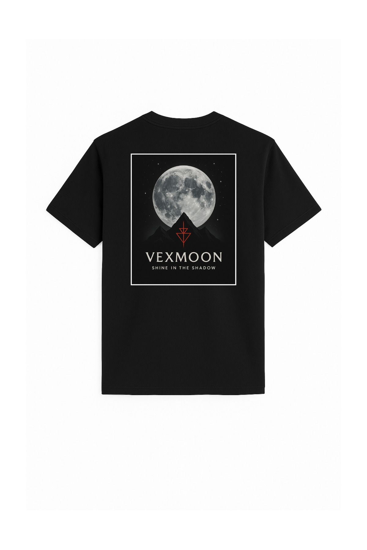 vexmoon Dolunay Koleksiyonu III Erkek Oversize Basic Baskılı Siyah Tişört - Rahat Kalıp