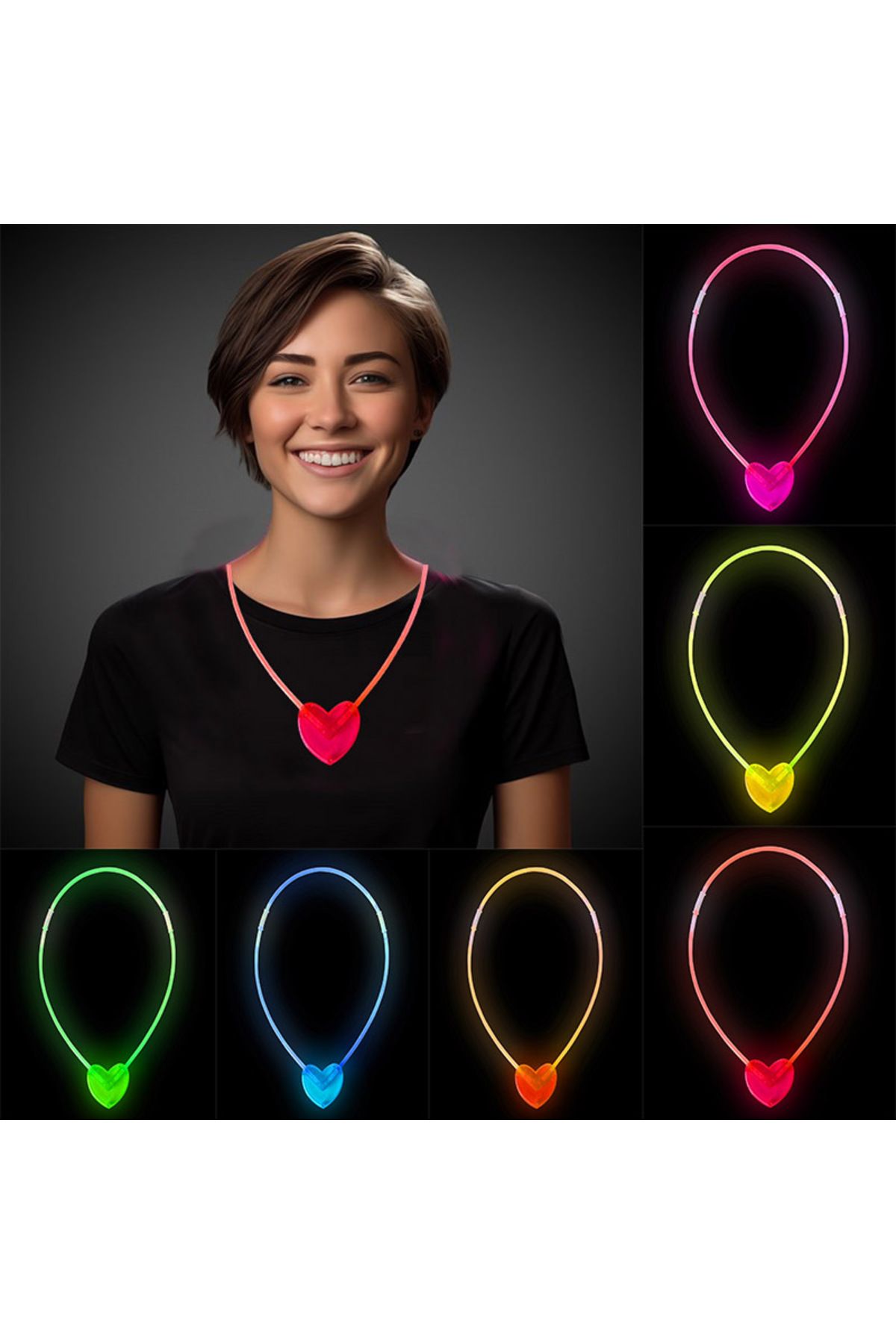 Skygo Karanlıkta Yanan Glow Stick Kalp Şekilli Kolye 6 Renk 6 Adet