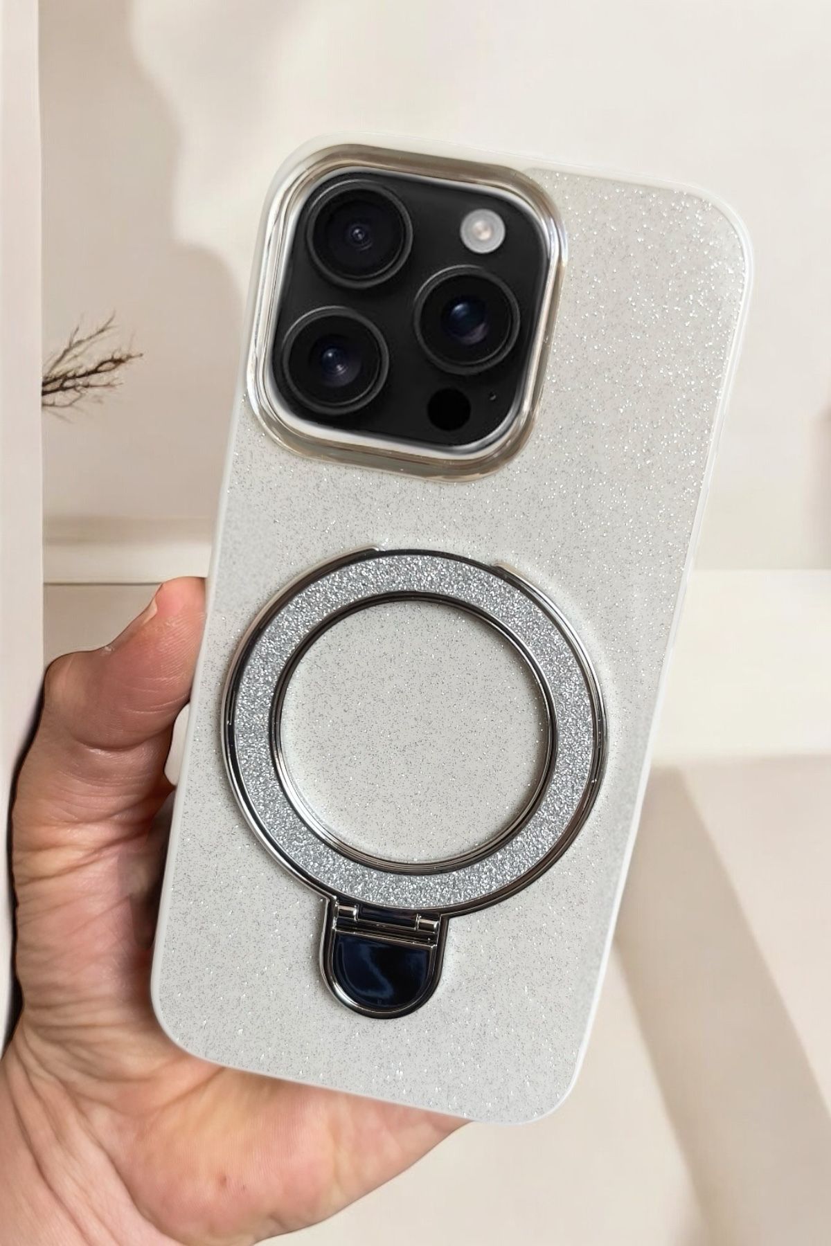 ProNorth Apple İphone 16 Pro Max Uyumlu Kılıf Simli Standlı Tasarım Premium Kılıf