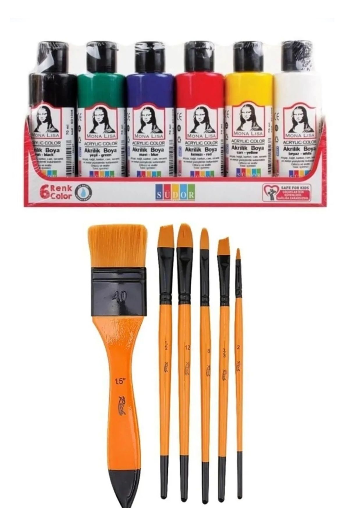 KarmaOfis Akrilik Boya Multi Set 6x70ml + Fırça Set 8