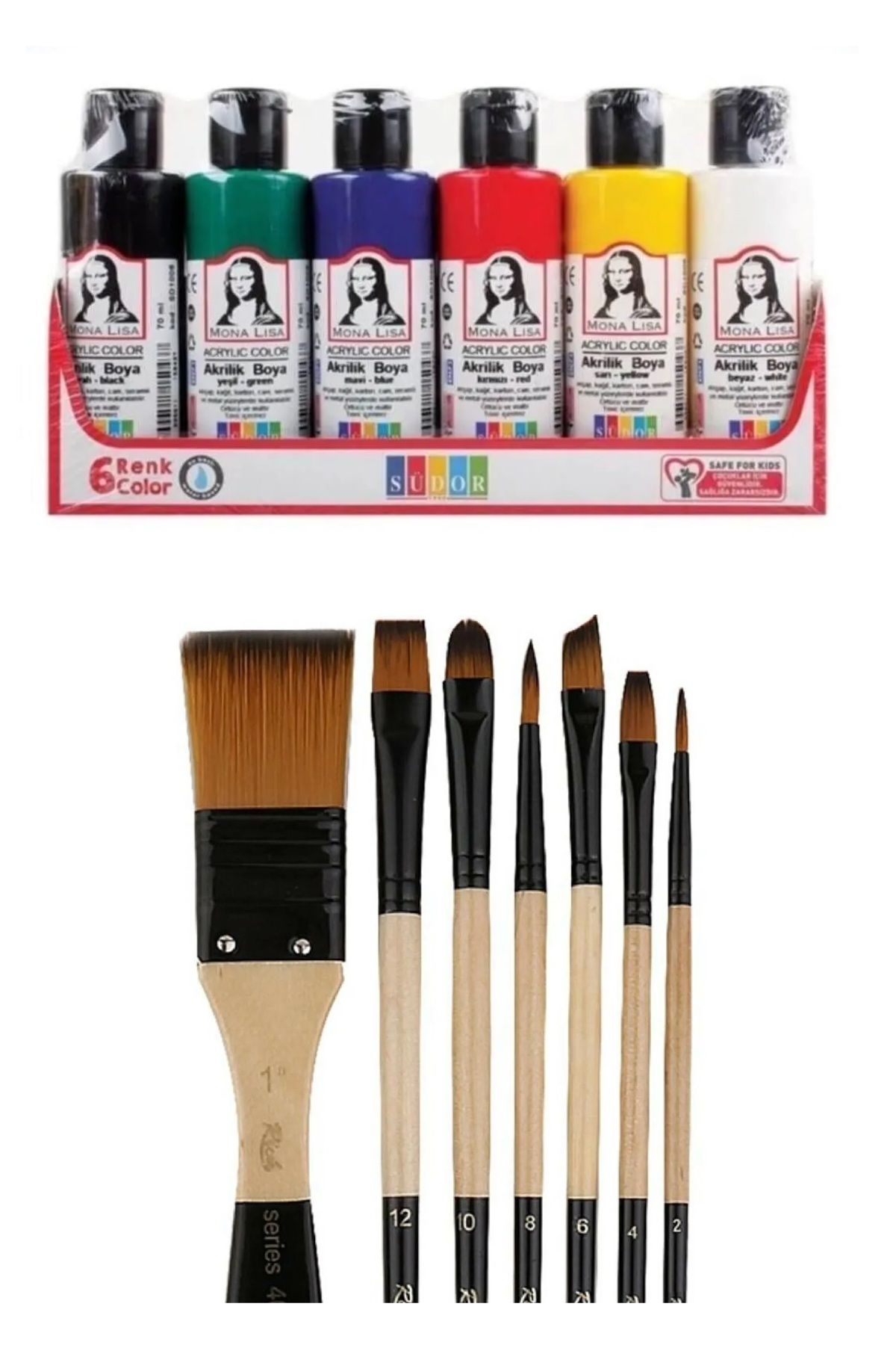 KarmaOfis Akrilik Boya Multi Set 6x70ml + Fırça Set 1