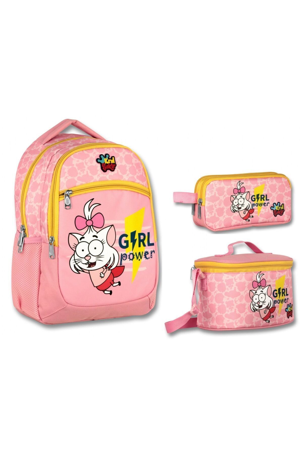 ÜMİT ÇANTA Ümit Çanta Kral Şakir Pembe Girl Power Kız Çocuk Üçlü İlkokul Çanta Seti