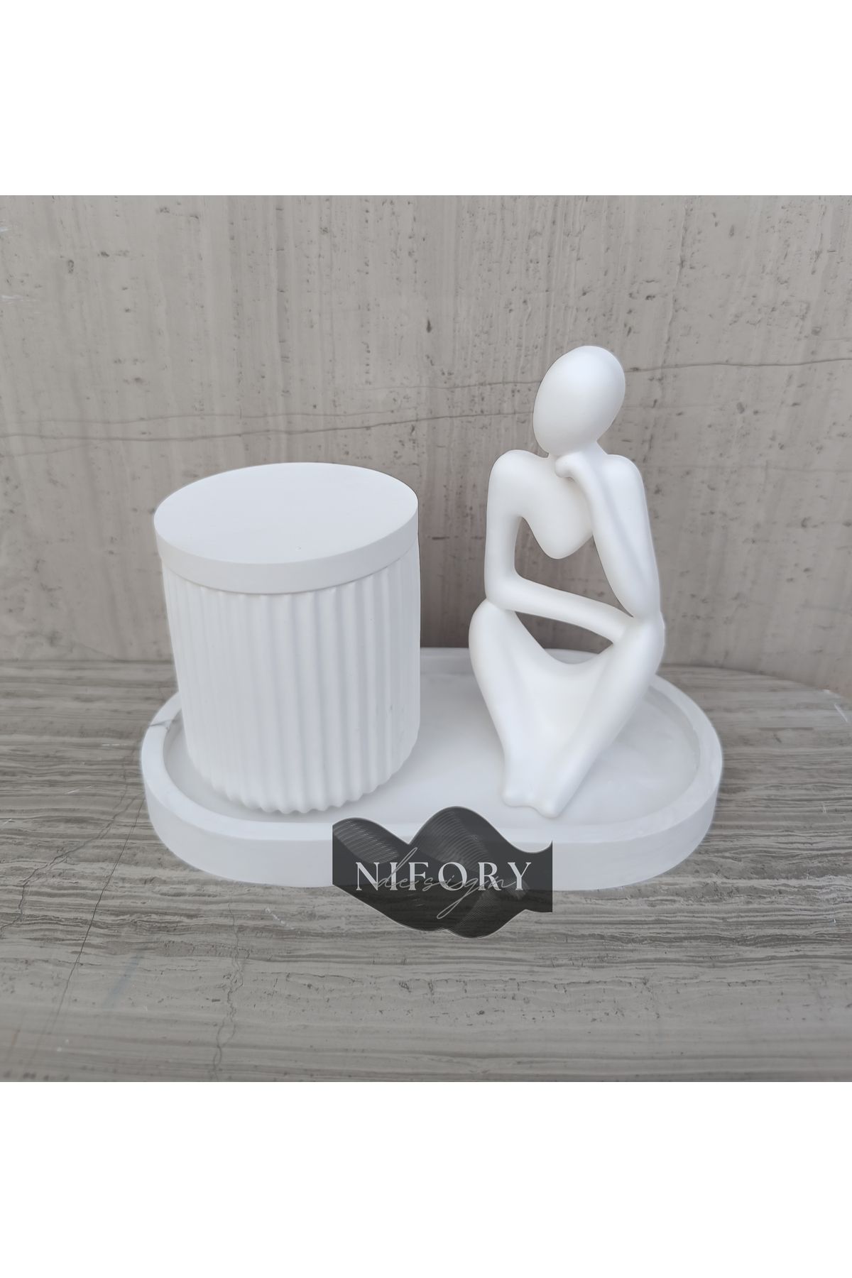 Nifory 520-N024 Dekoratif Beton Sunum Aksesuar Set Beton Biblo Organizer Takımı Çok Amaçlı Dekoratif Set