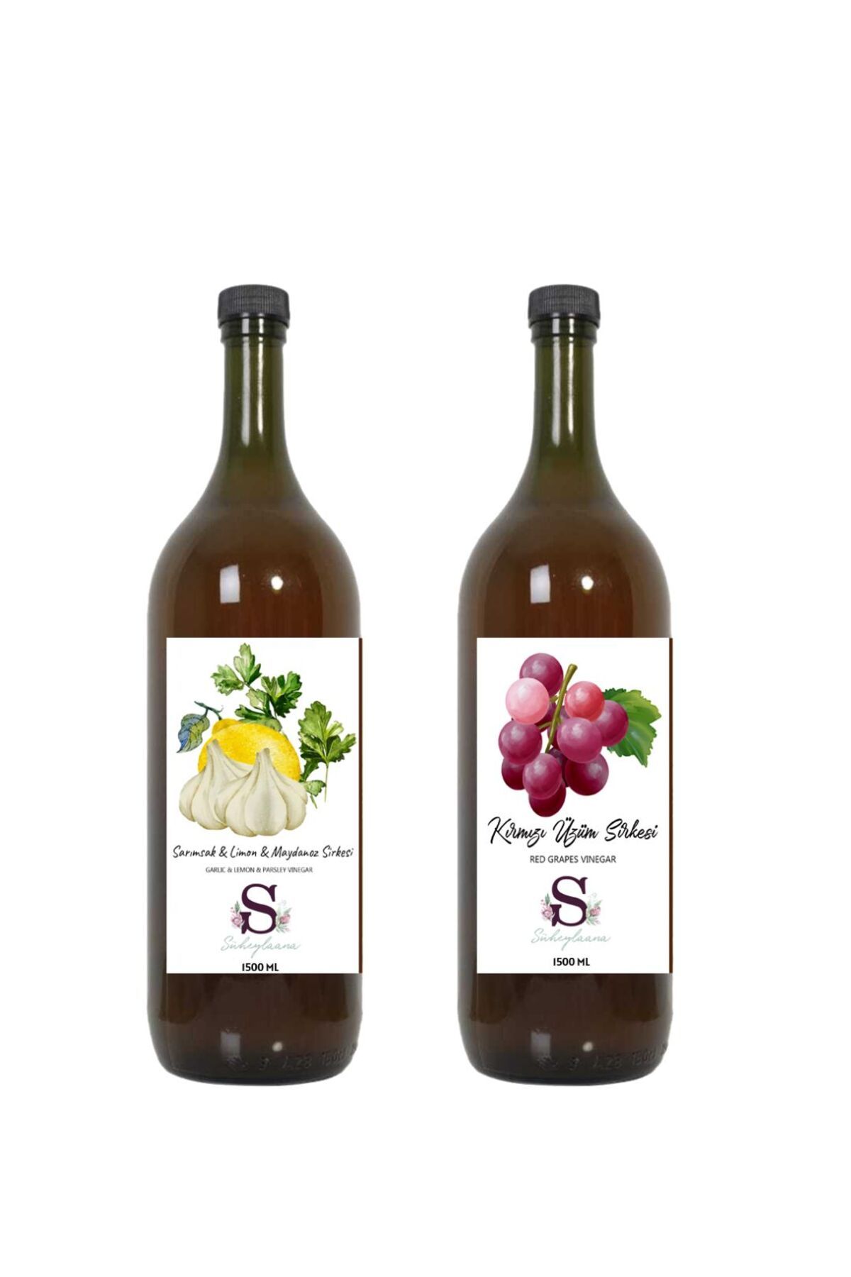 Süheylaana Doğal Sarımsak & Limon & Maydanoz Sirkesi 1500 Ml - Doğal Kırmızı Üzüm Sirkesi 1500 Ml