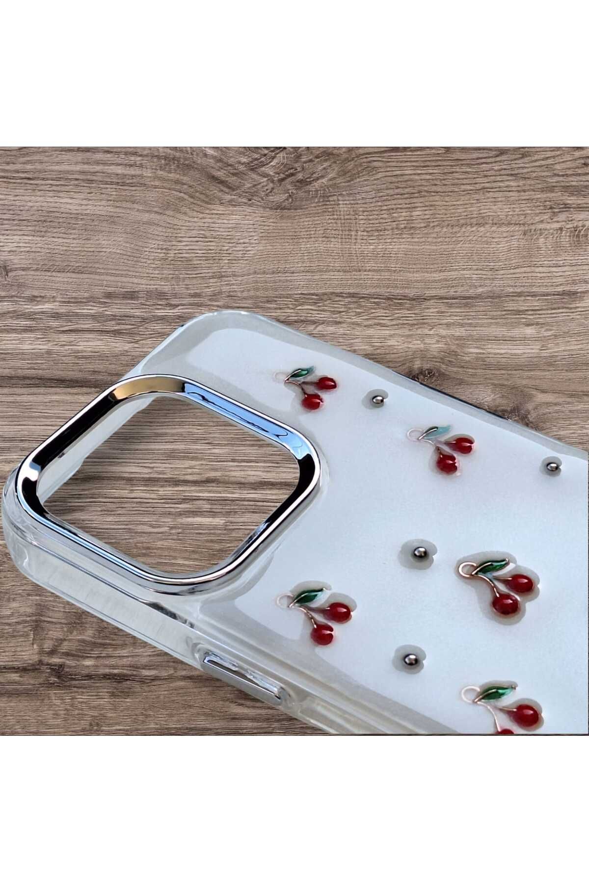 Goktugaksesuar Apple Iphone 13/14 Kiraz Desenli Lüks Silikon Kılıf