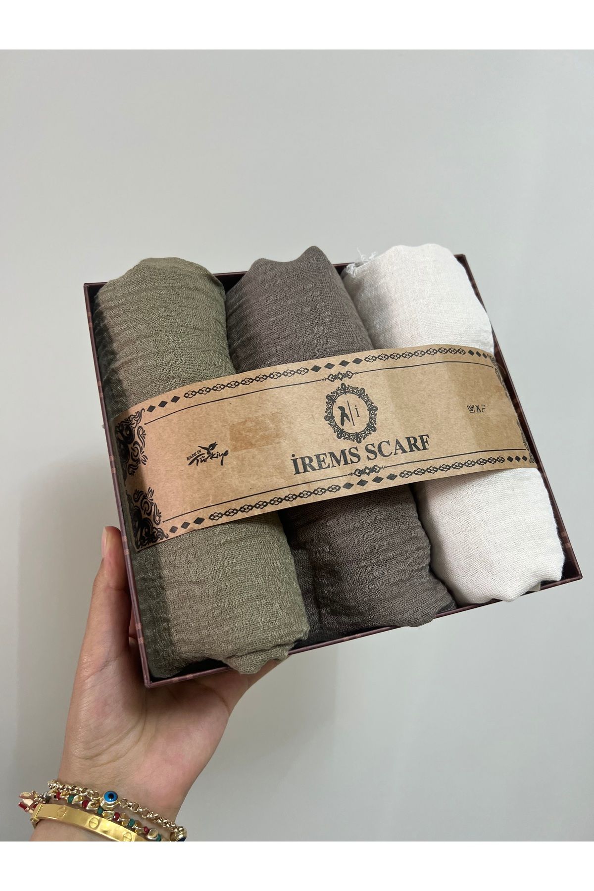 shop İremssscarf 3 lü Bürümcük şal seti(vizon-küf-taş)