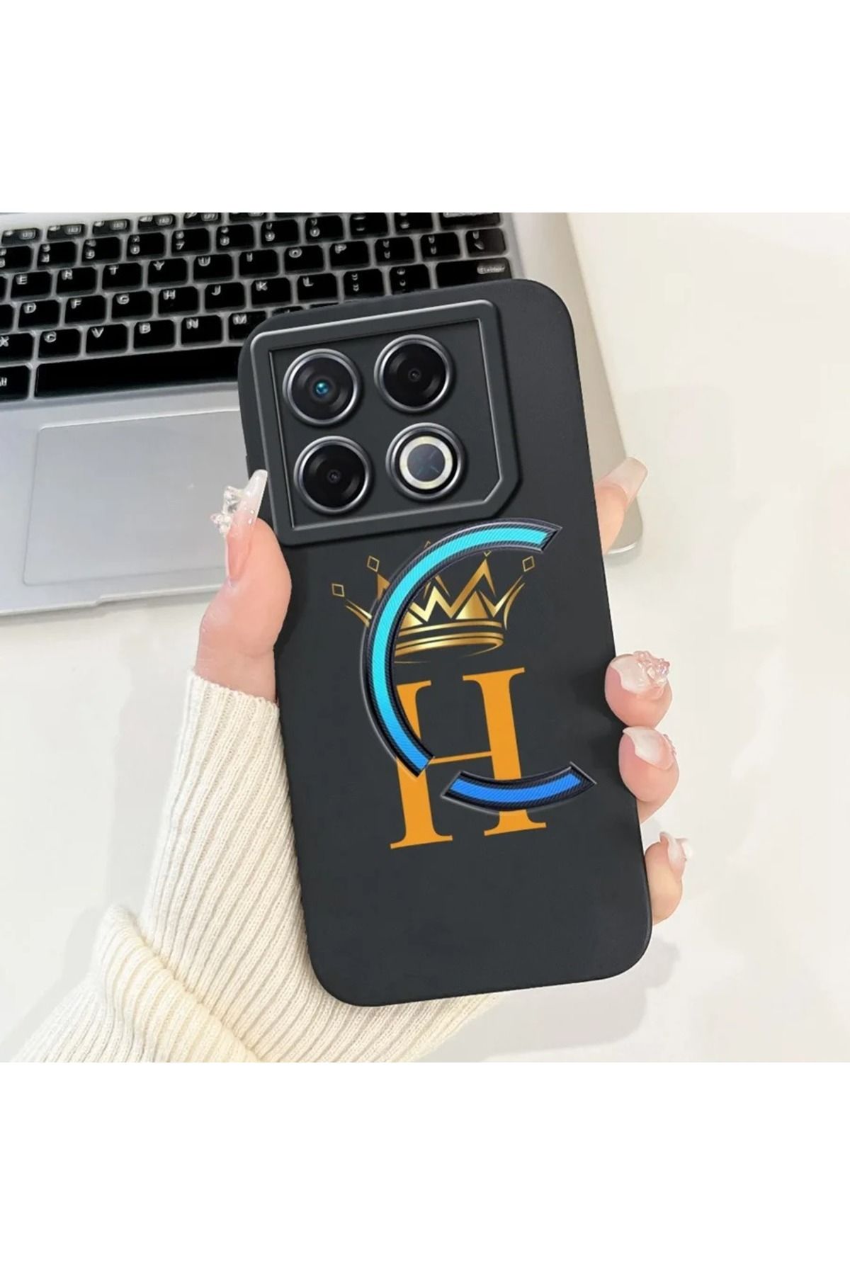 Rotaks İnfinix Gt 20 Pro Uyumlu Harfli Taç Baskılı Kişiye Özel Silikon Telefon Kılıfı - H