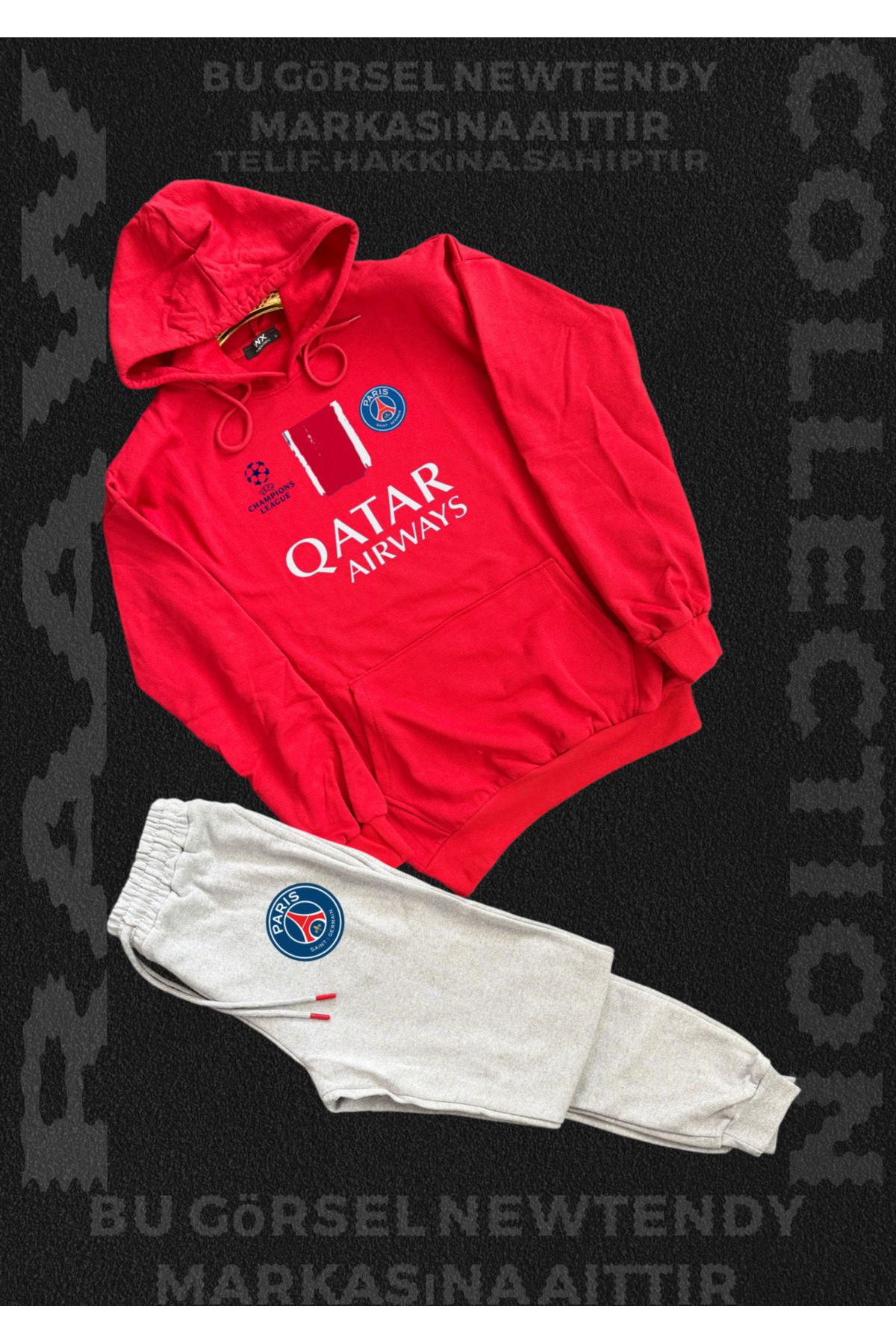 Minikelya Paris Sweatshirt Eşofman Takımı Kapüşonlu Üst Alt Şampiyonlar Ligi Logolu