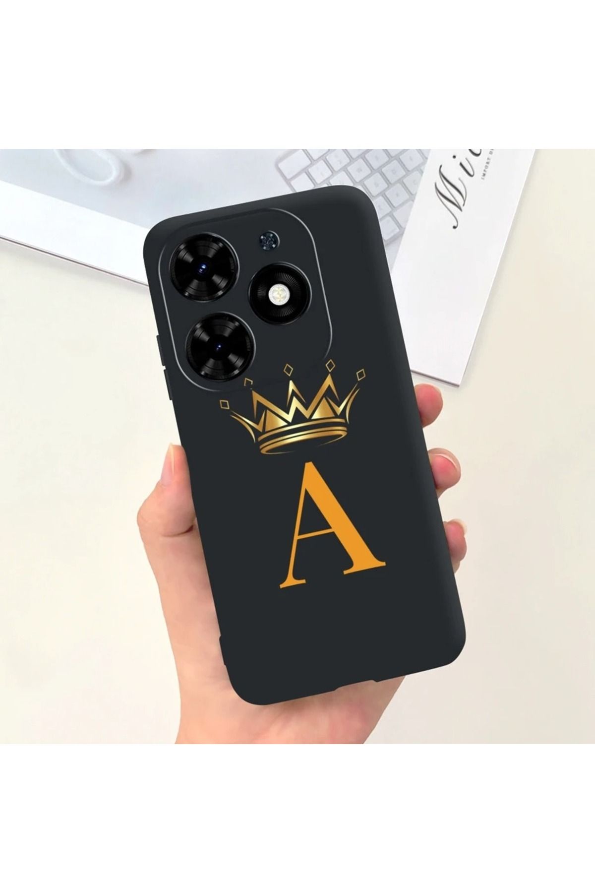 Rotaks İnfinix Hot 40 Pro Uyumlu Harfli Taç Baskılı Kişiye Özel Silikon Telefon Kılıfı - A