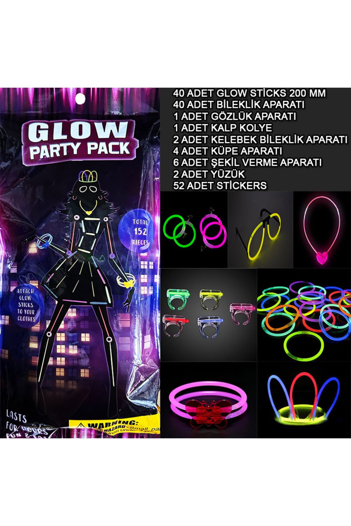 Skygo Glow Parti Seti 152 Parçalık Lüks Glow Stick Kostüm Seti
