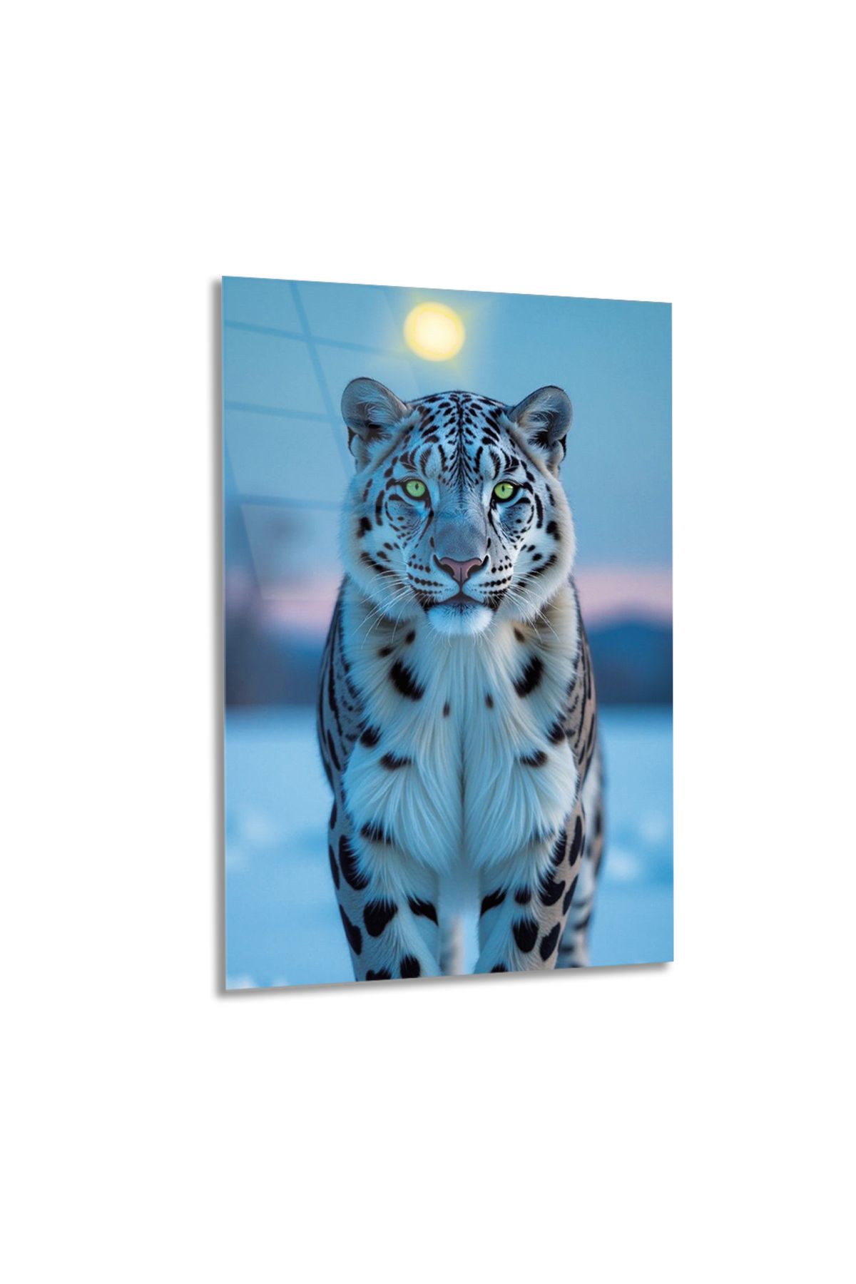 ARTSTATİONS Soğuk ve Güç – Ay Altında Leopar Portresi Modren Cam Tablo