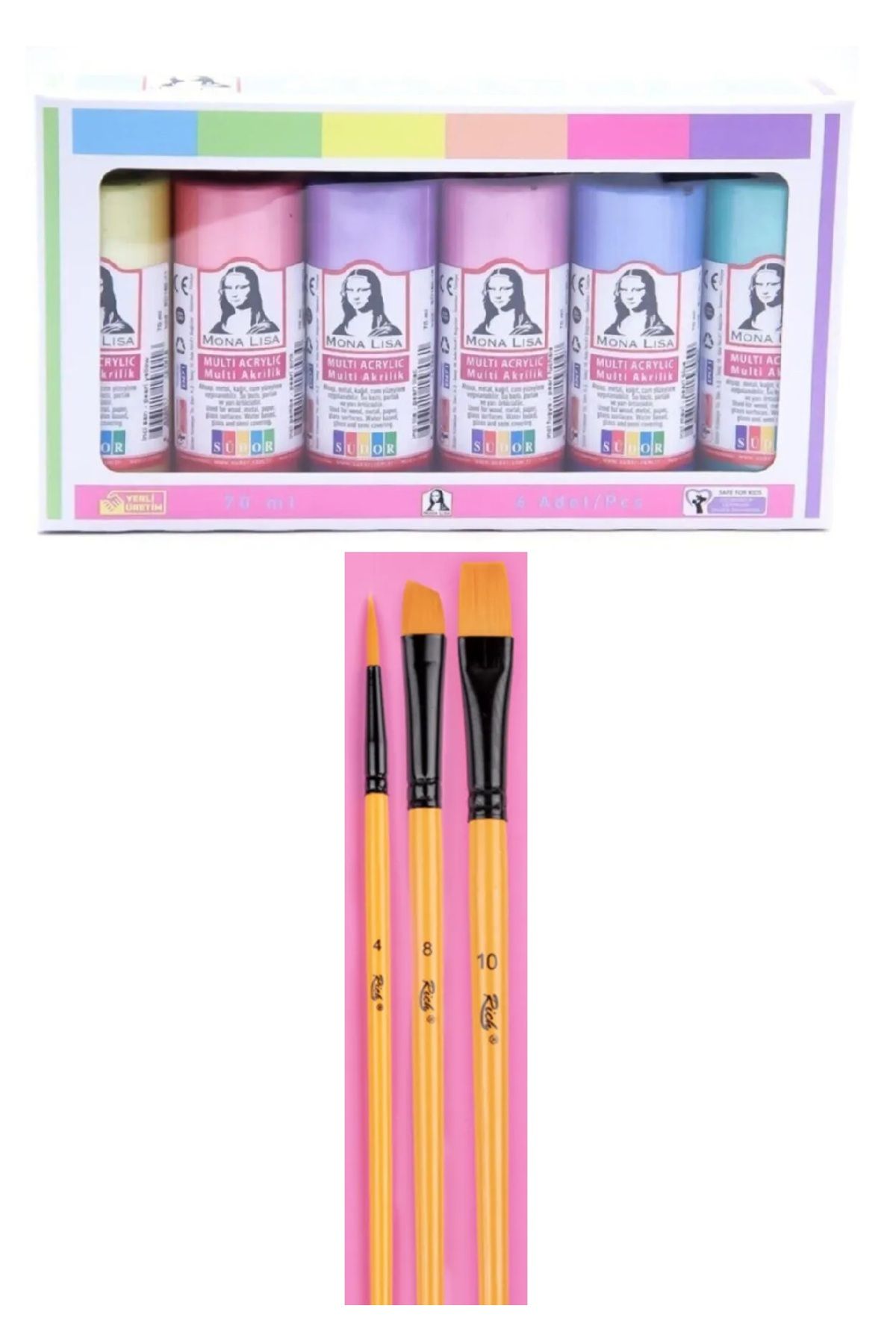 KarmaOfis Akrilik Boya İnci Set 6x70ml + Fırça Set 10
