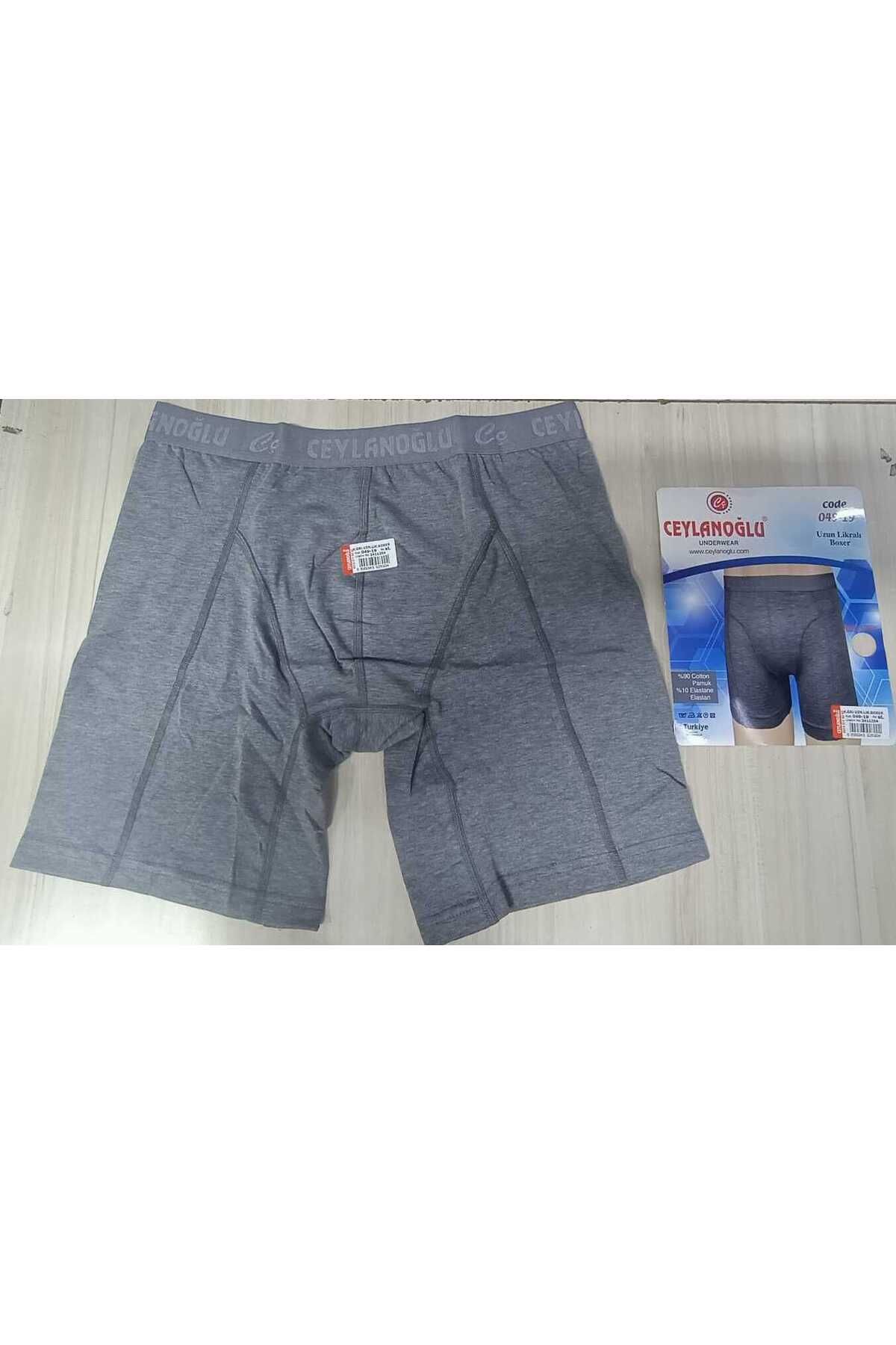 Ceylanoğlu 3 Lü Paket Koyu Gri Renk Erkek Ekstra Uzun Pişik Önleyici Likralı Pamuk Boxer
