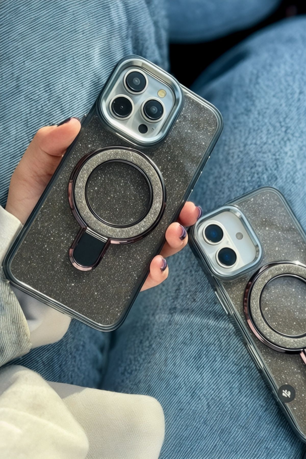 ProNorth Apple İphone 16 Pro Uyumlu Kılıf Simli Standlı Tasarım Premium Kılıf