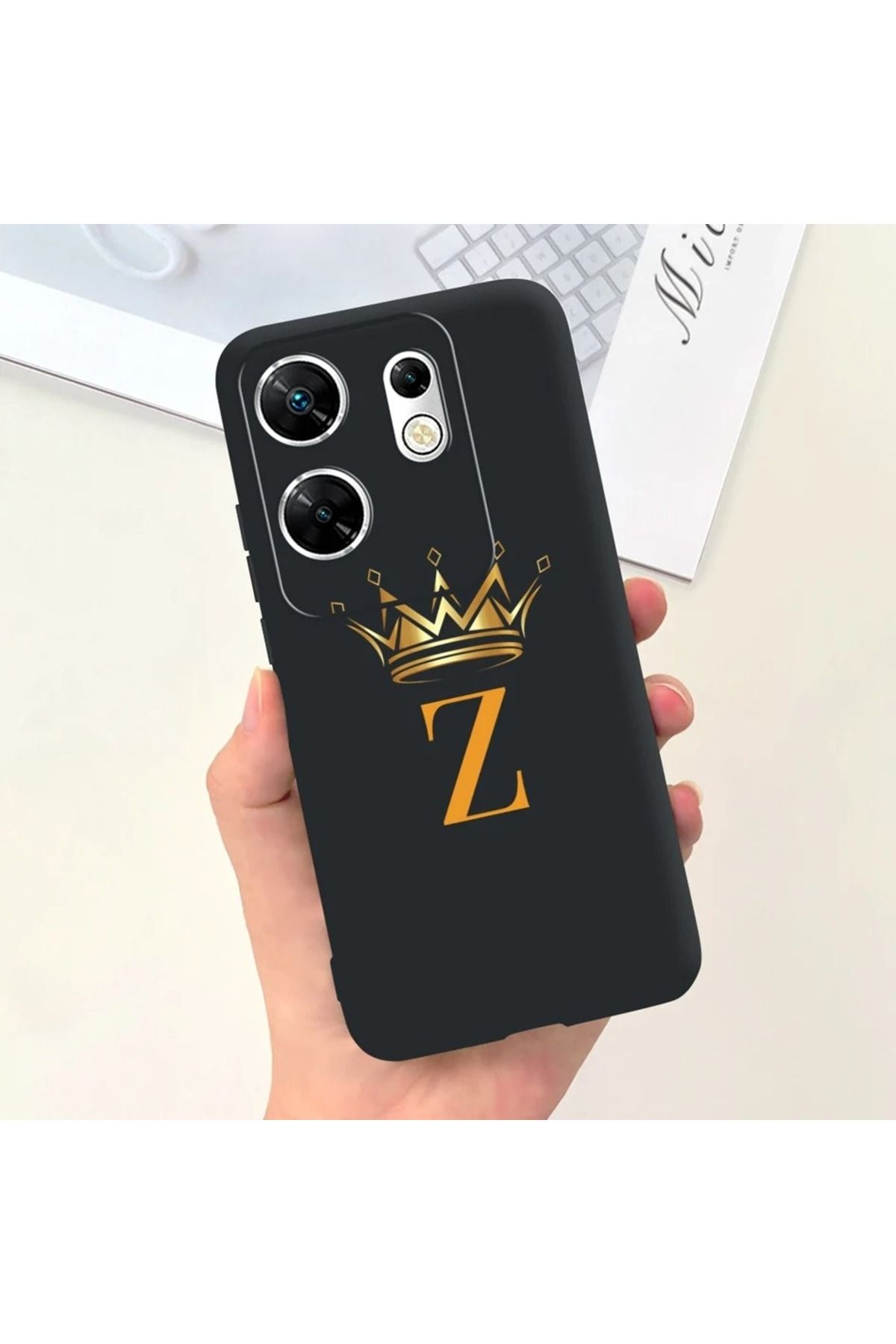 Rotaks İnfinix Zero 30 4g Uyumlu Harfli Taç Baskılı Kişiye Özel Silikon Telefon Kılıfı - Z