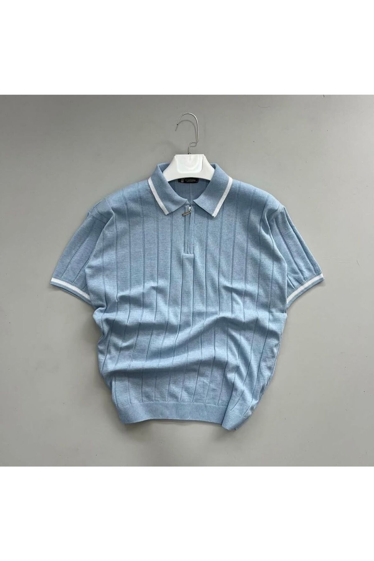 WEAR Polo Yaka Triko Şeritli Fermuarlı Tişört