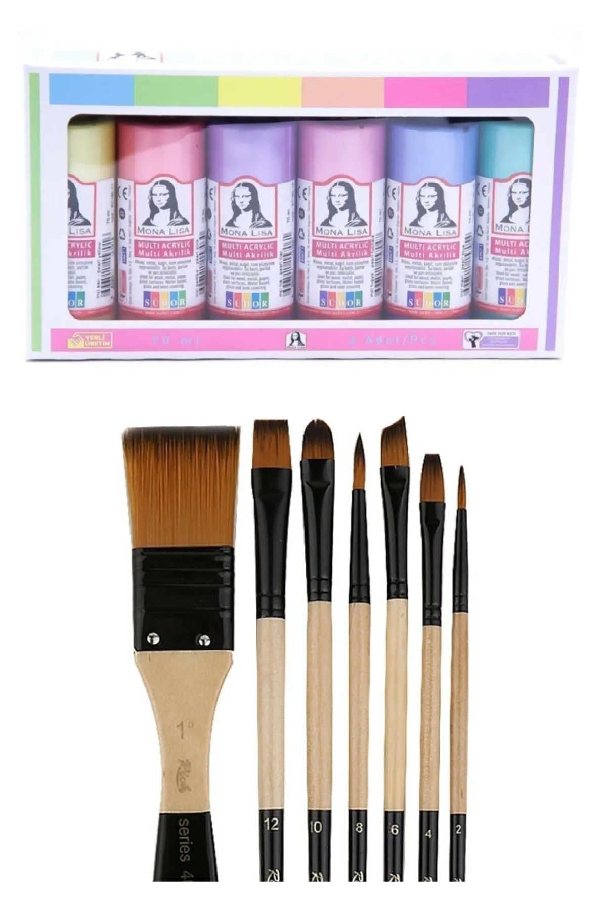 KarmaOfis Akrilik Boya İnci Set 6x70ml + Fırça Set 1