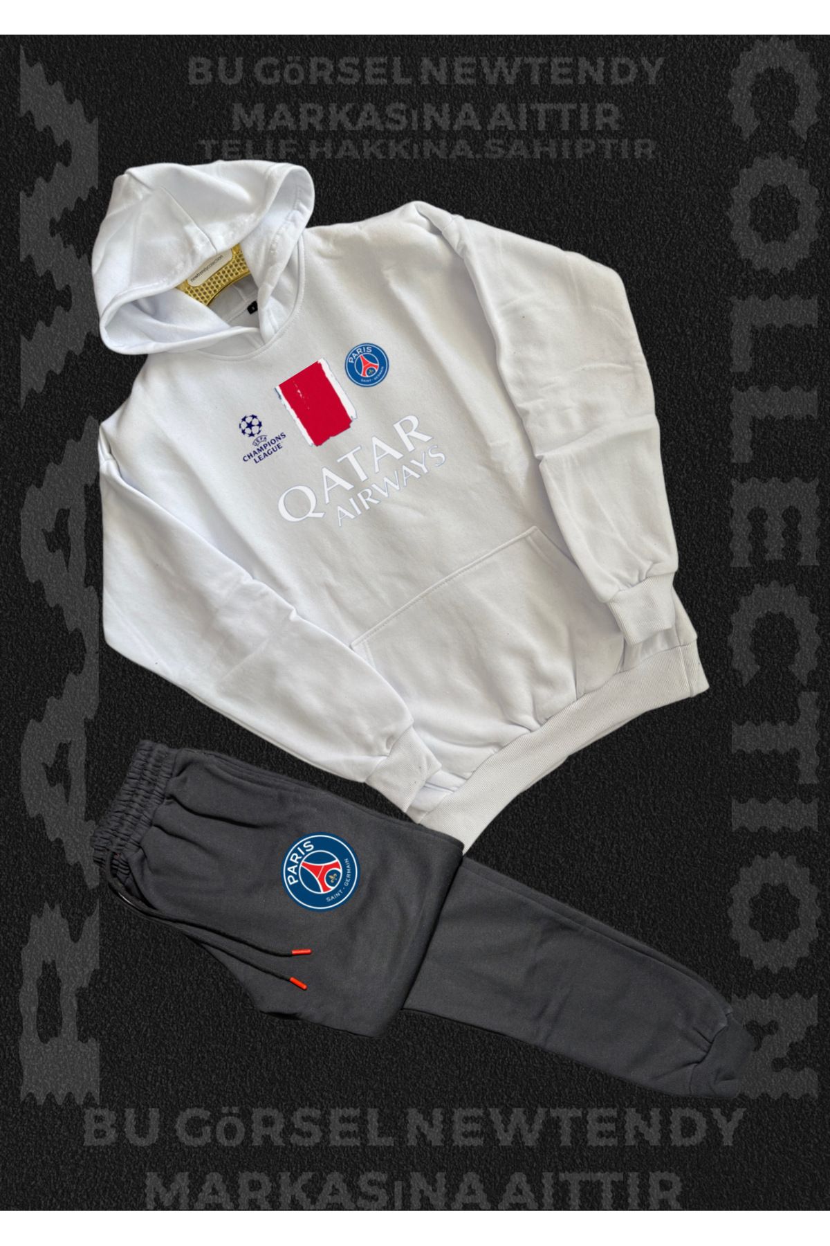 Minikelya Paris Sweatshirt Eşofman Takımı Kapüşonlu Üst Alt Şampiyonlar Ligi Logolu