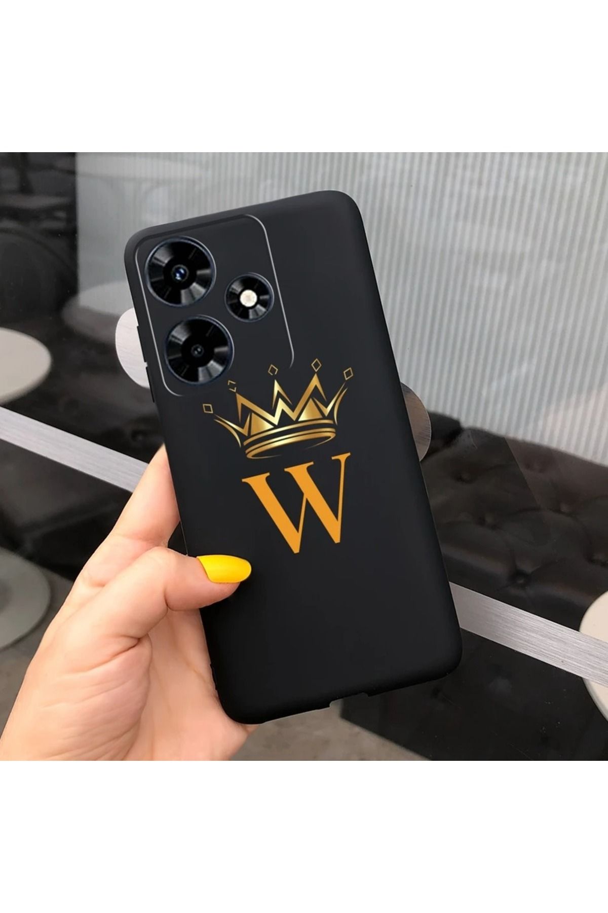 Rotaks İnfinix Hot 30 Uyumlu Harfli Taç Baskılı Kişiye Özel Silikon Telefon Kılıfı - W