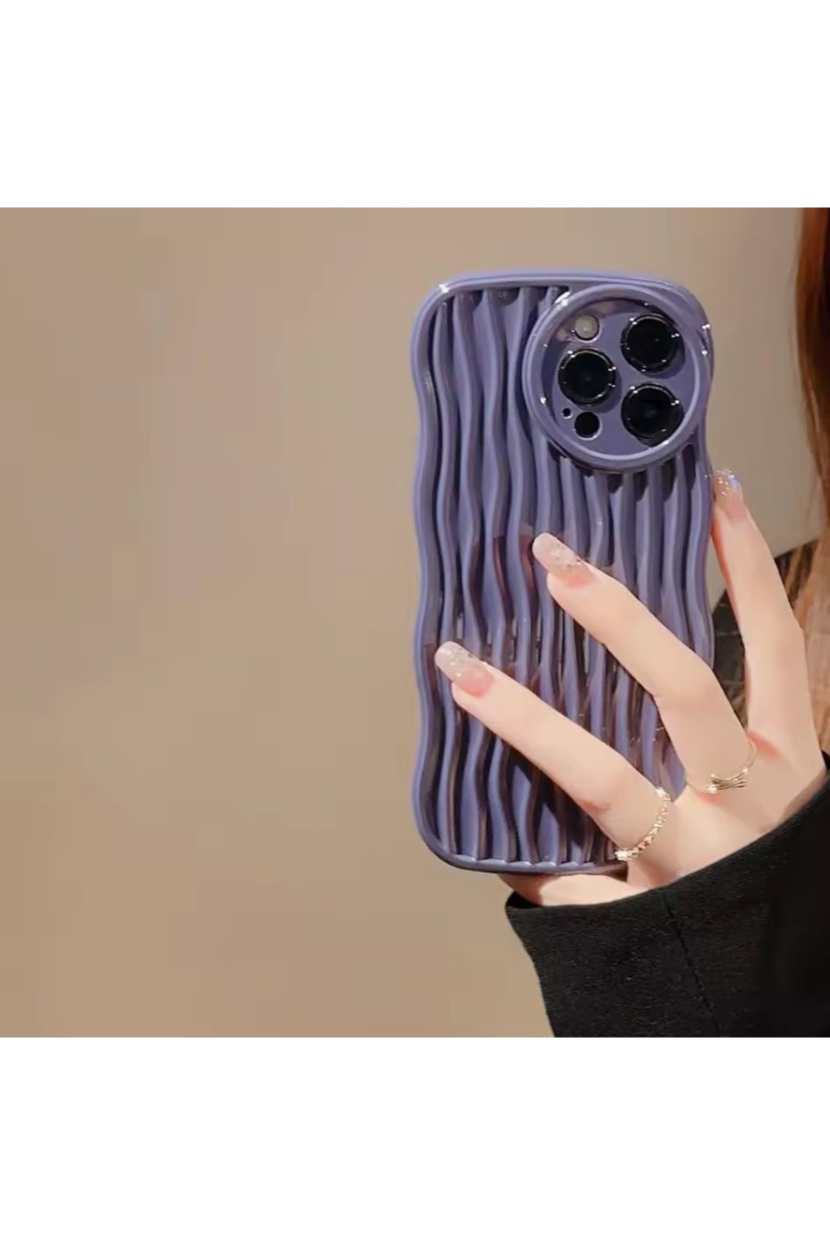 MirazTasarim IPHONE 14 PRO PARLAK DALGALI KENARLI ÇİZGİ DETAYLI KILIF