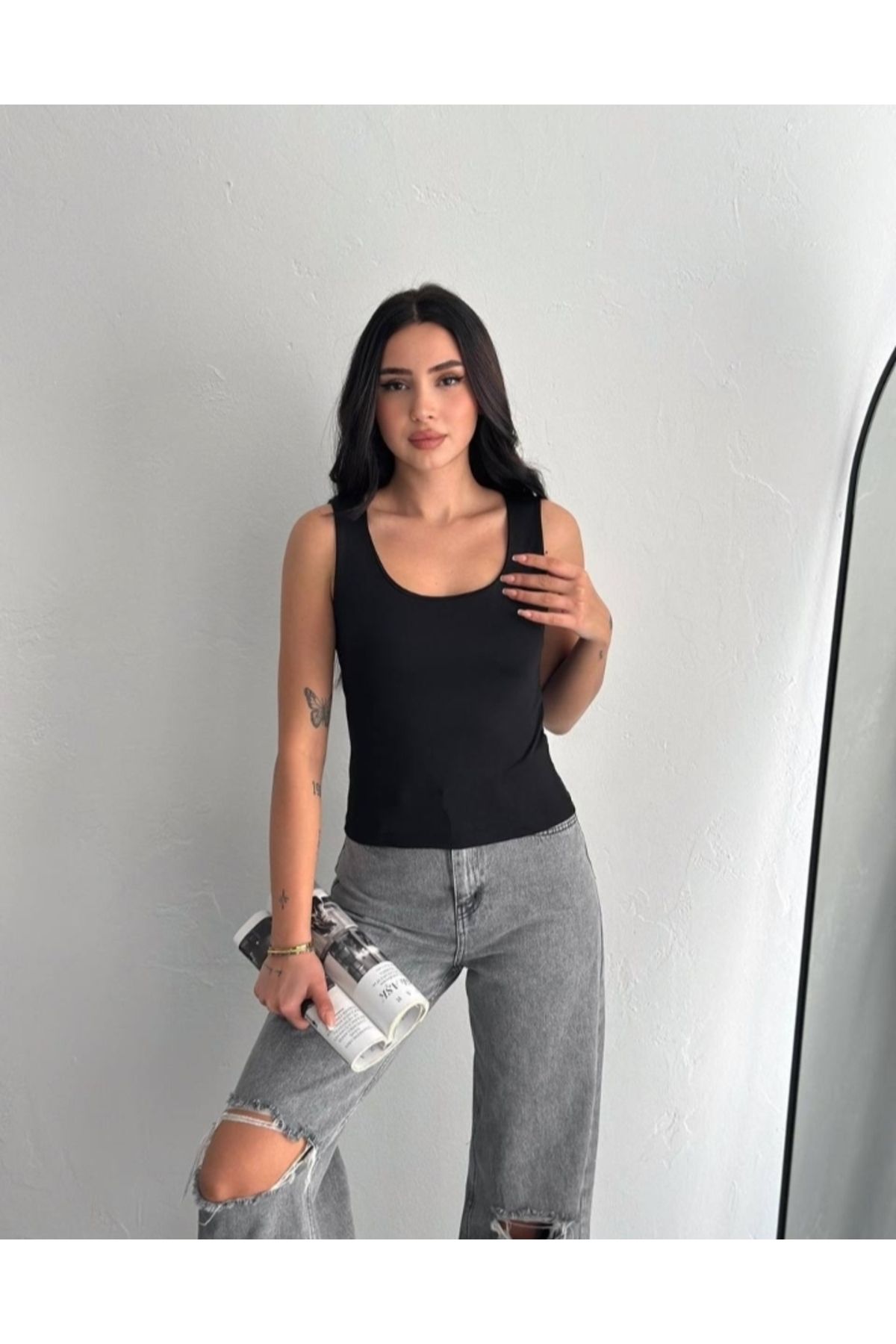 sümel butik Kadın atlet siyah likralı slim fit askılı