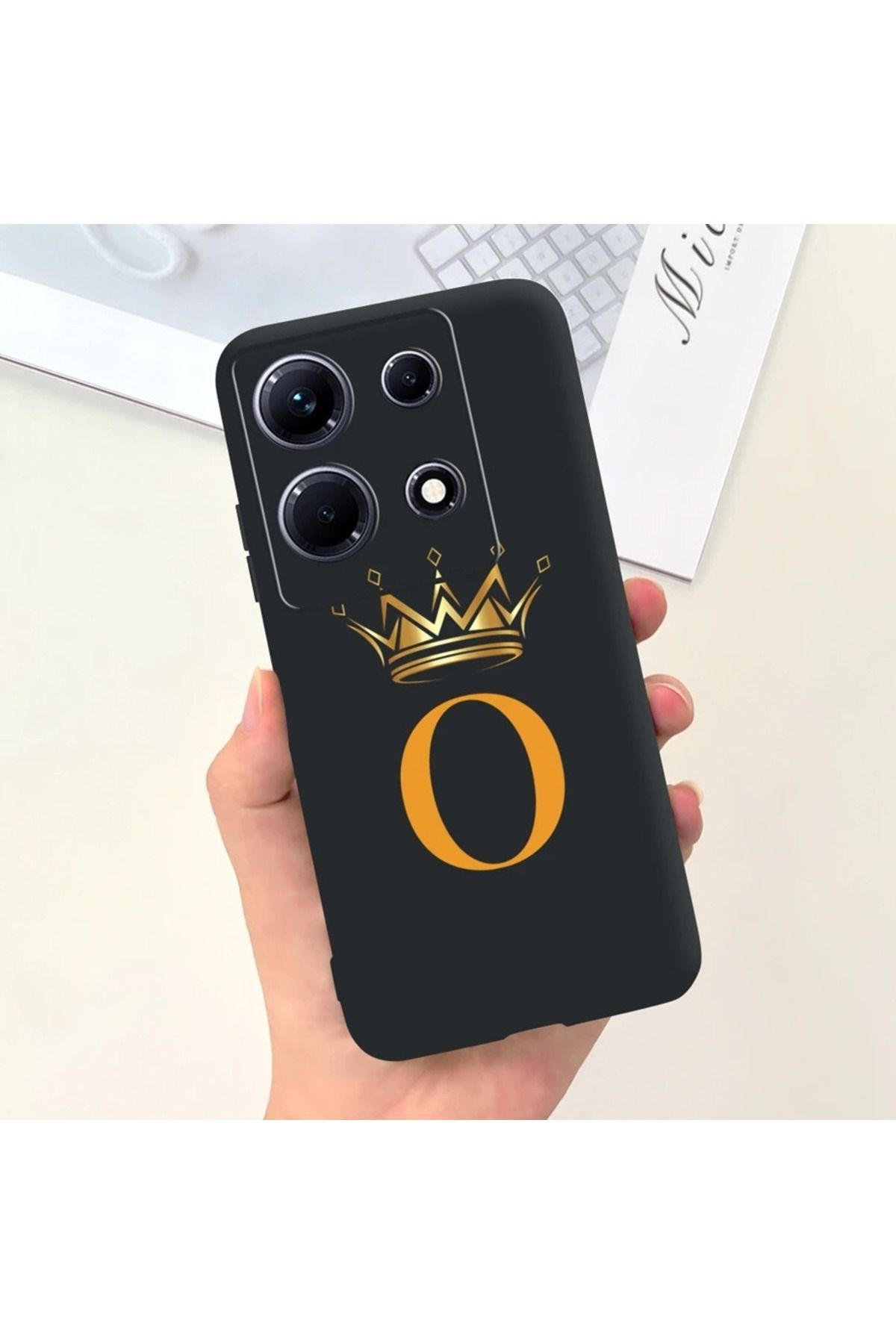 Rotaks İnfinix Note 30 Pro Uyumlu Harfli Taç Baskılı Kişiye Özel Silikon Telefon Kılıfı - O