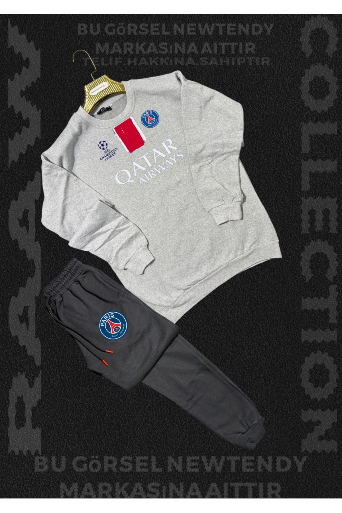 Minikelya Paris Sweatshirt Eşofman Takımı bisiklet yaka Üst Alt eşofman Şampiyonlar Ligi Logolu 2li kombin