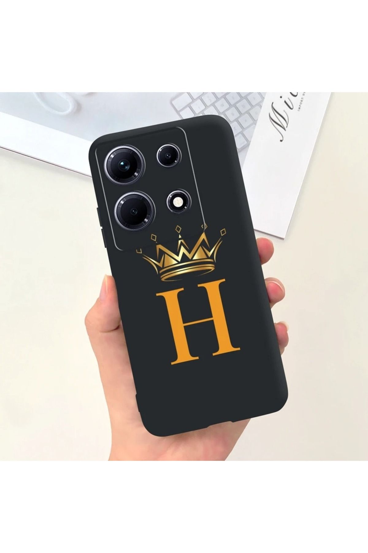 Rotaks İnfinix Note 30 Pro Uyumlu Harfli Taç Baskılı Kişiye Özel Silikon Telefon Kılıfı - H