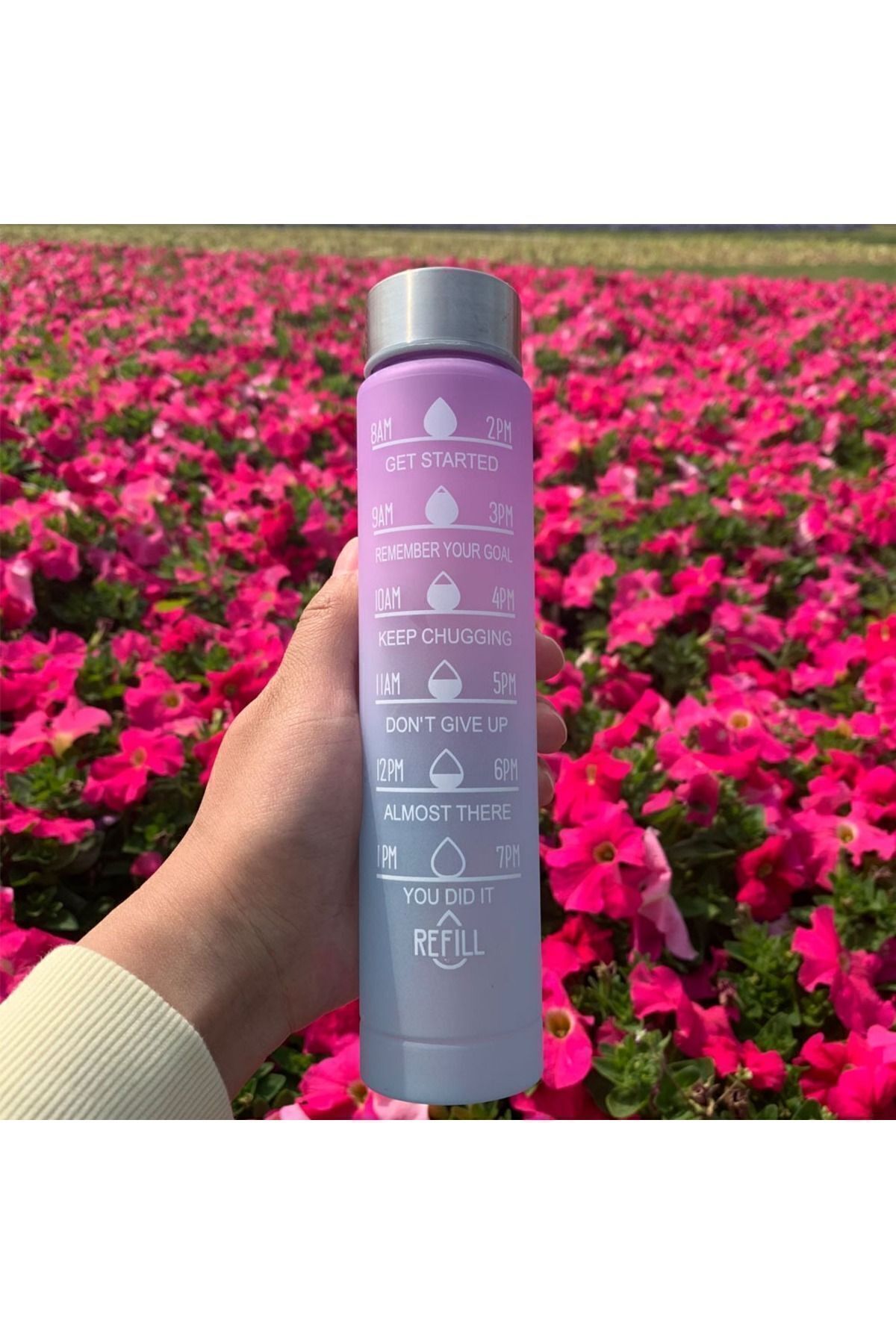 Motivasyonel 3 Lü Set Su Matarası 2 Lt 900 ml 600 ml Tritan Spor Salonu Suluk Pembe - 7