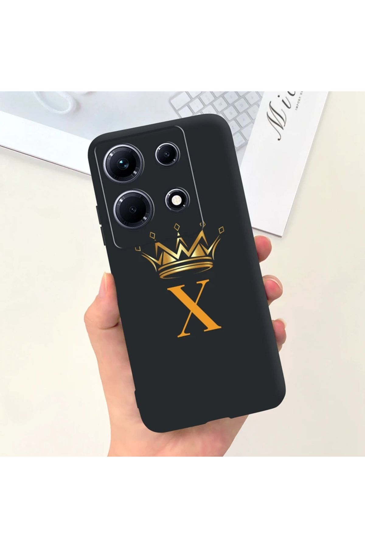 Rotaks İnfinix Note 30 Uyumlu Harfli Taç Baskılı Kişiye Özel Silikon Telefon Kılıfı - X