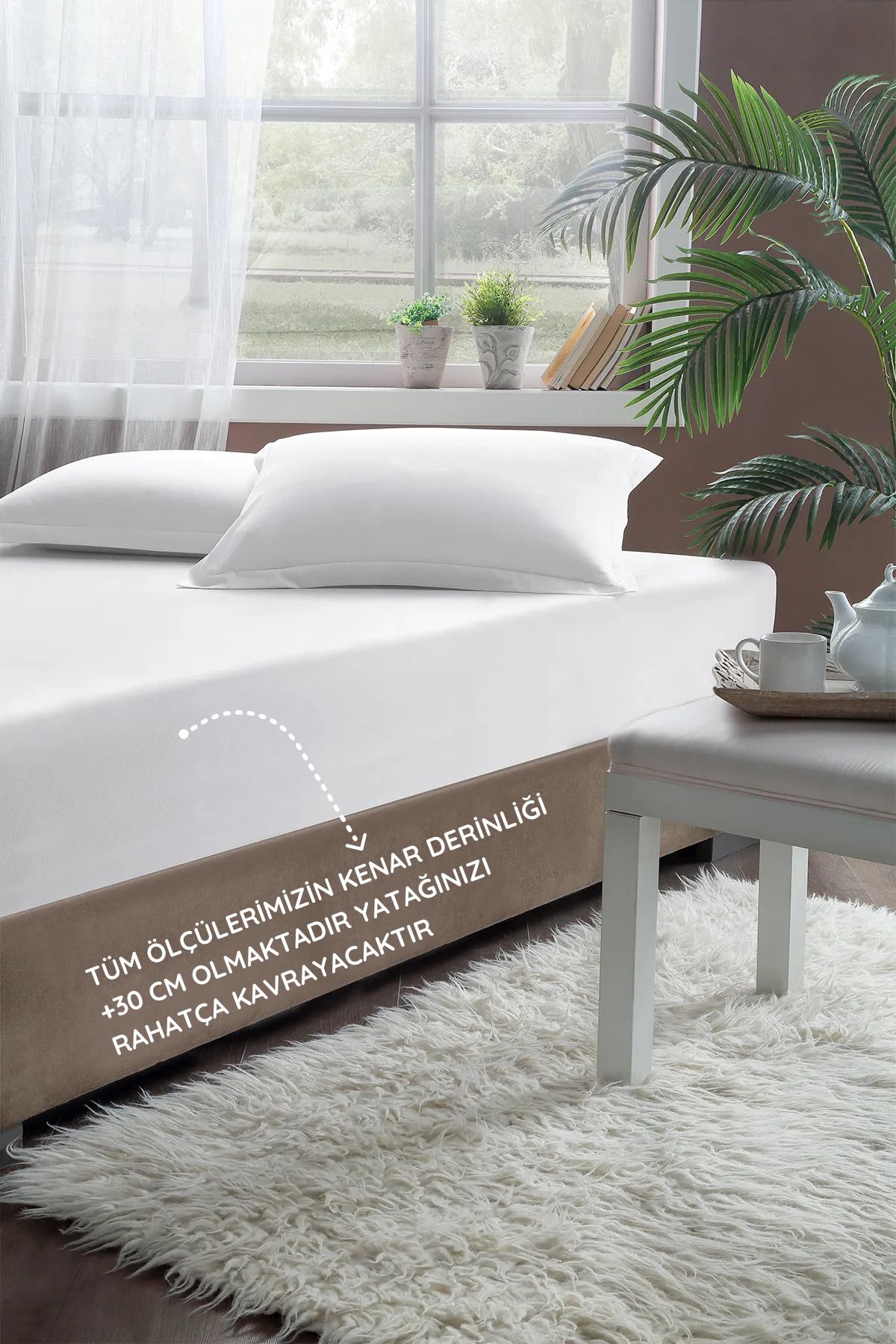 Navessa Home Collection Beyaz Lastikli Çarşaf - %100 PAMUK | Her Yatağa Uygun Ölçü, Tek, Çift Kişilik, Battal Boy | +30 CM