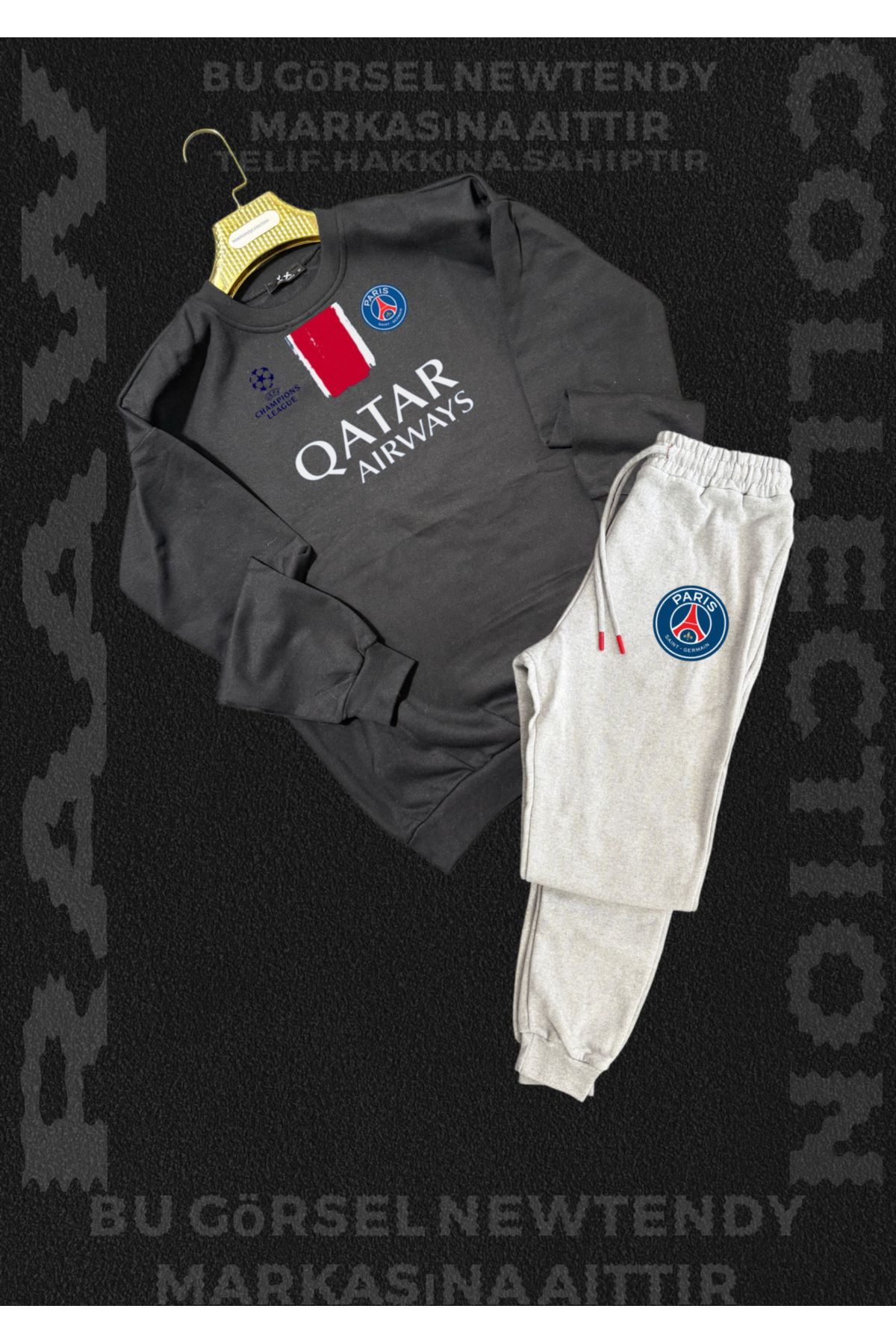 Minikelya Paris Sweatshirt Eşofman Takımı bisiklet yaka Üst Alt eşofman Şampiyonlar Ligi Logolu 2li kombin
