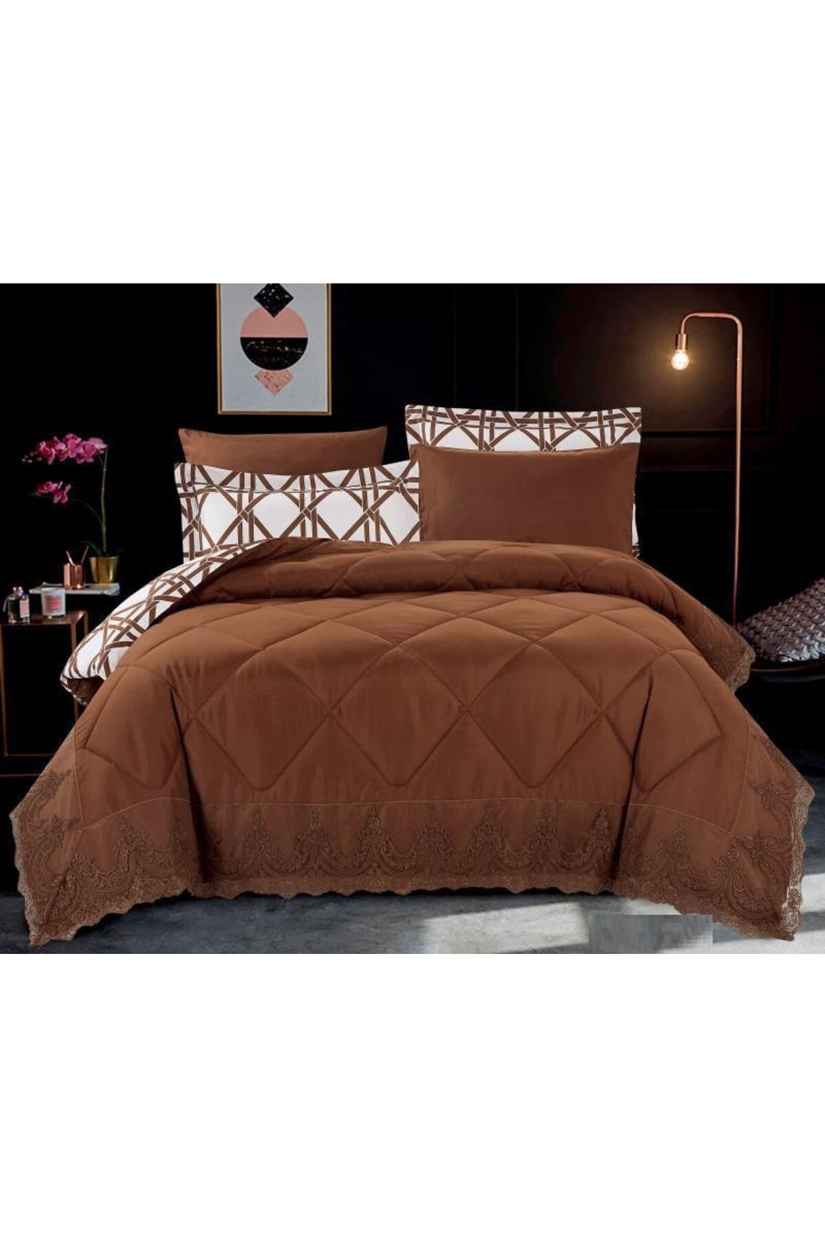HOURS-Horse Comforter Set, Soft and Durable Fabric, Modern and Distinctive Pattern, Single Size, 4 Pieces, Lace, Pearl-06 1