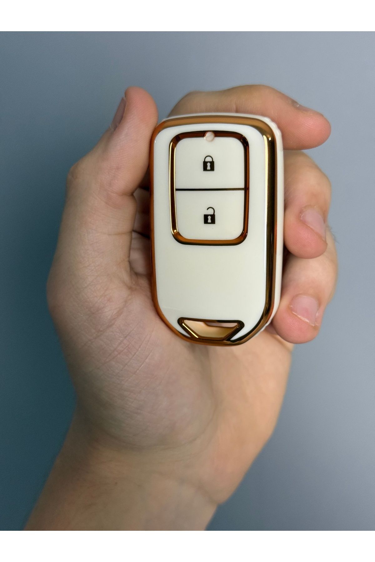 Luxe Aksesuarr Honda HRV City CRV Smart Uyumlu Koruma Anahtar Kumanda Nano Silikon Kılıf 2 Buton Beyaz Gold