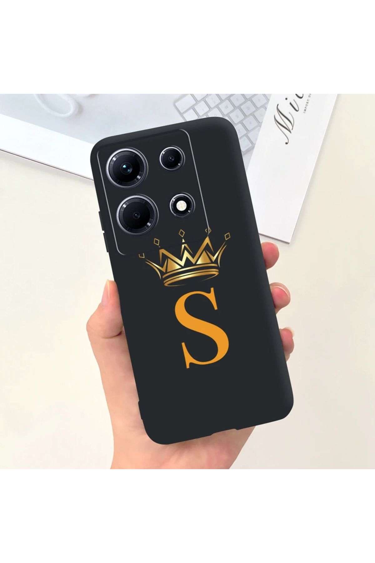 Rotaks İnfinix Note 30 Uyumlu Harfli Taç Baskılı Kişiye Özel Silikon Telefon Kılıfı - S