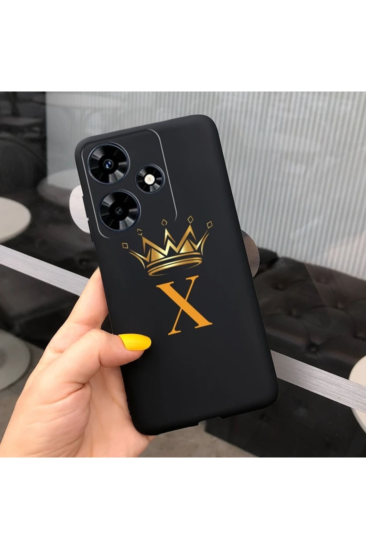 Rotaks İnfinix Hot 30 Uyumlu Harfli Taç Baskılı Kişiye Özel Silikon Telefon Kılıfı - X