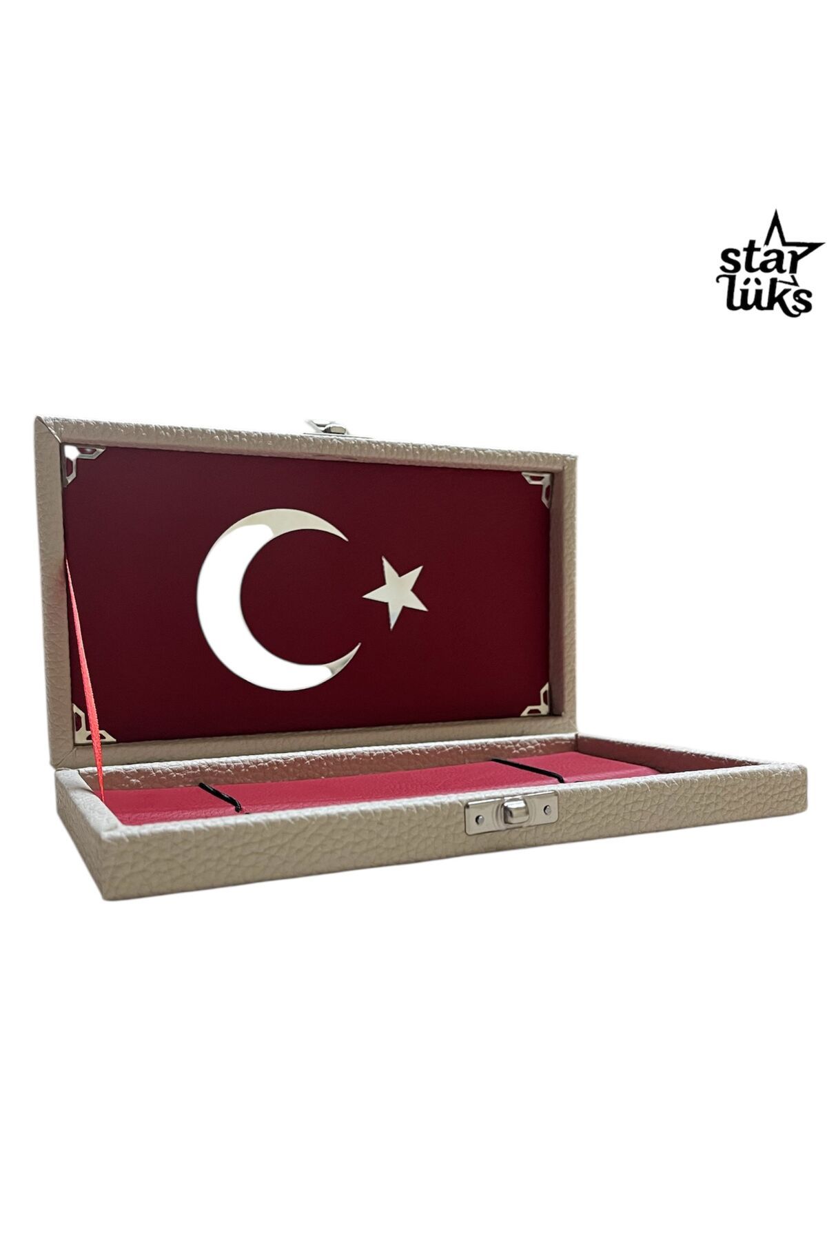 StarLux Ay Yıldızlı Türk Bayraklı İkili Kaliteli Lüks Tesbih Kutusu