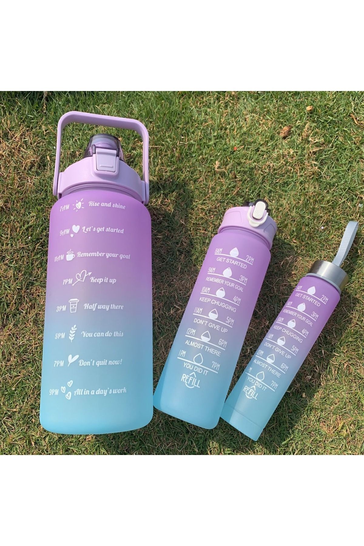 devigo Motivasyonel 3 Lü Set Su Matarası 2 Lt 900 ml 600 ml Tritan Spor Salonu Suluk antrasit