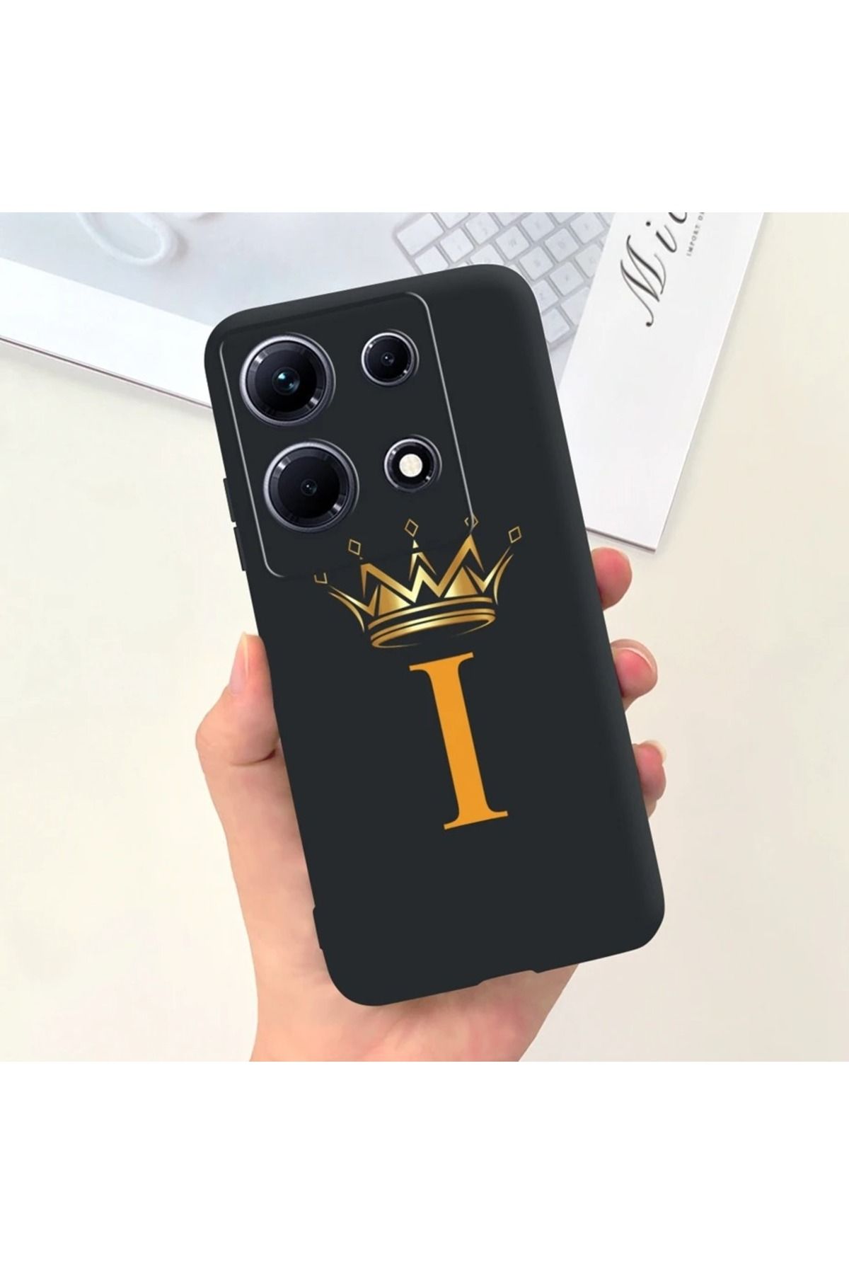 Rotaks İnfinix Note 30 Pro Uyumlu Harfli Taç Baskılı Kişiye Özel Silikon Telefon Kılıfı - I