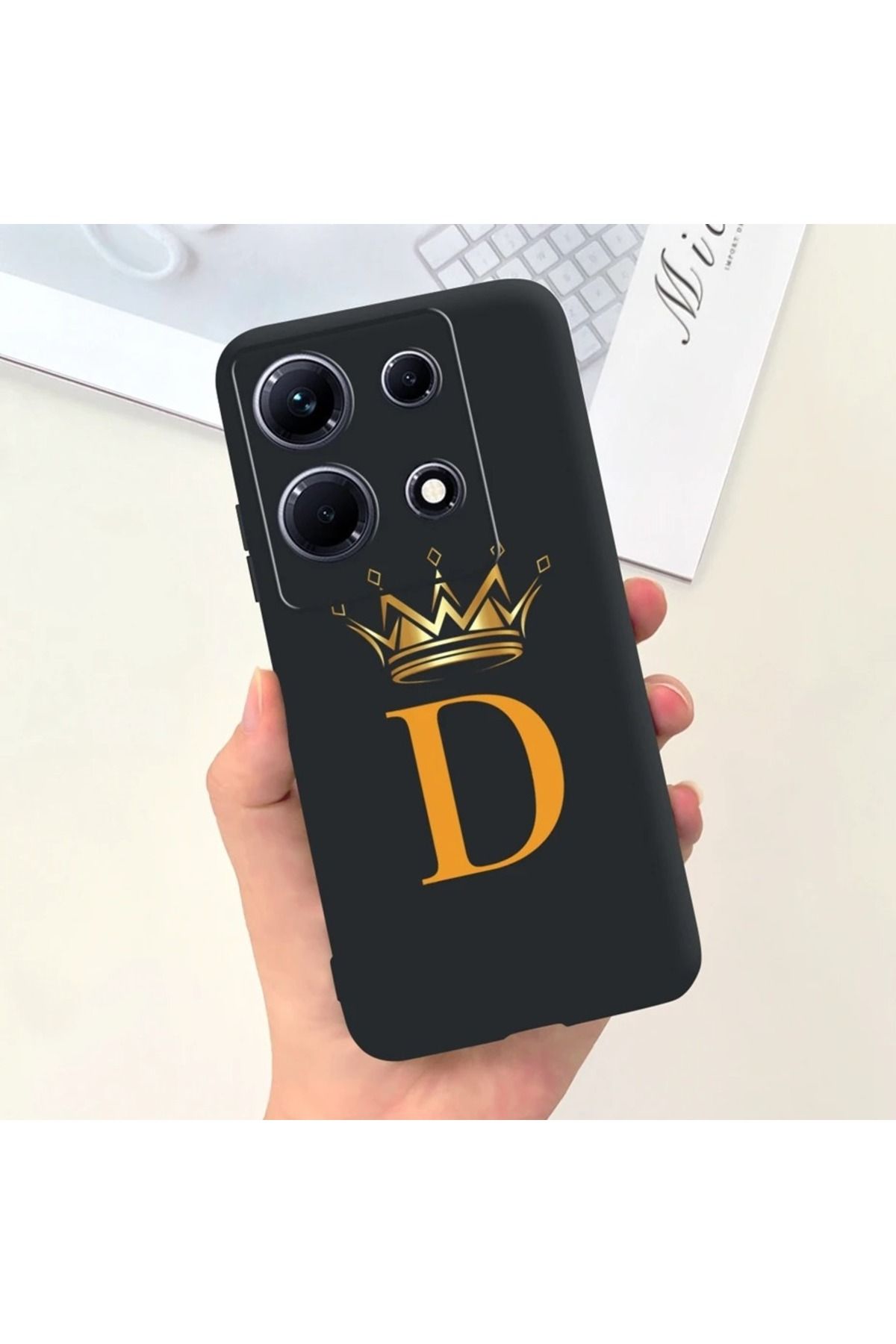 Rotaks İnfinix Note 30 Pro Uyumlu Harfli Taç Baskılı Kişiye Özel Silikon Telefon Kılıfı - D