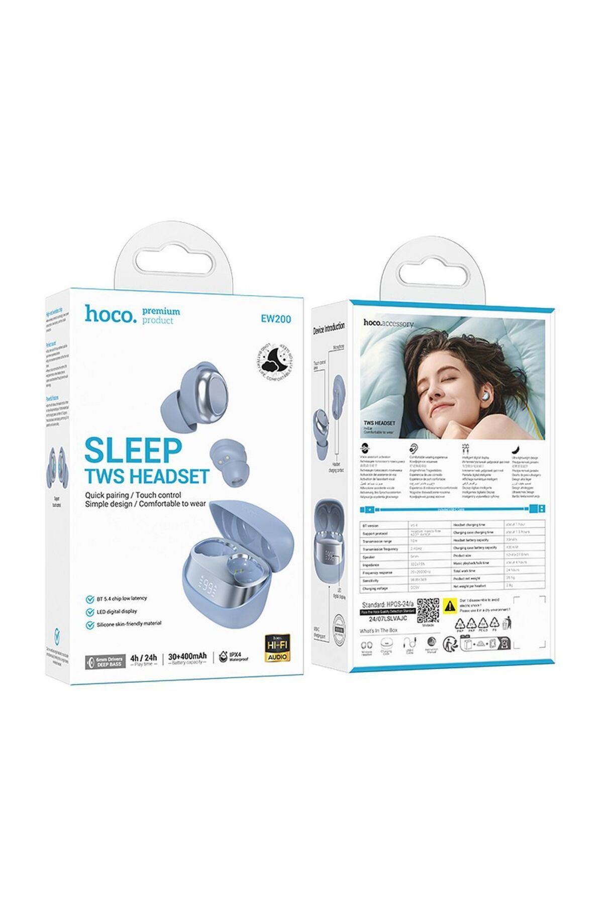 REDz Accessories-Căști Bluetooth fără fir Hoco EW200, Bluetooth 5.4, 400 mAh, Albastru 3